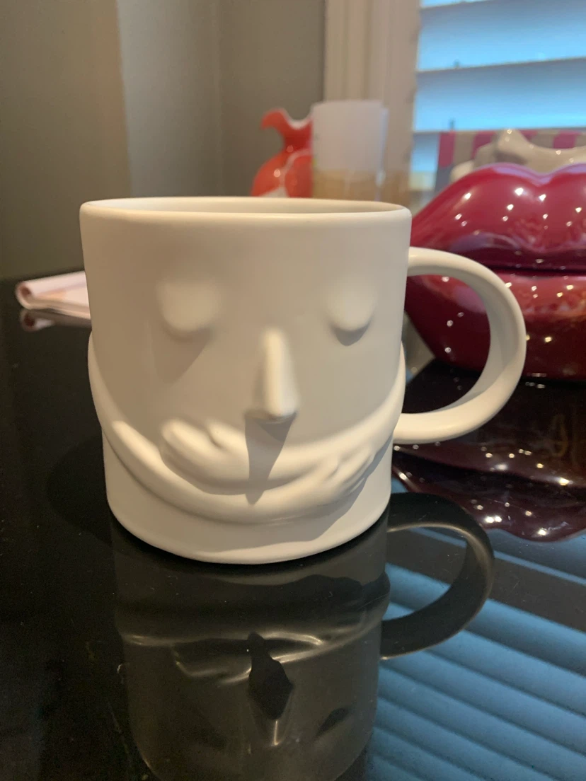 White Ceramic Mug with Face Design