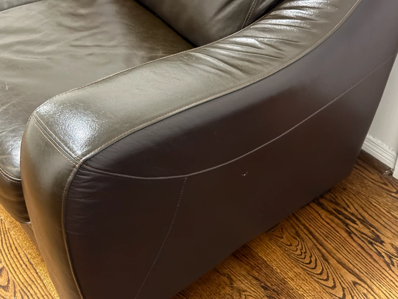 Dark Brown Leather Loveseat – Good Condition - photo 4