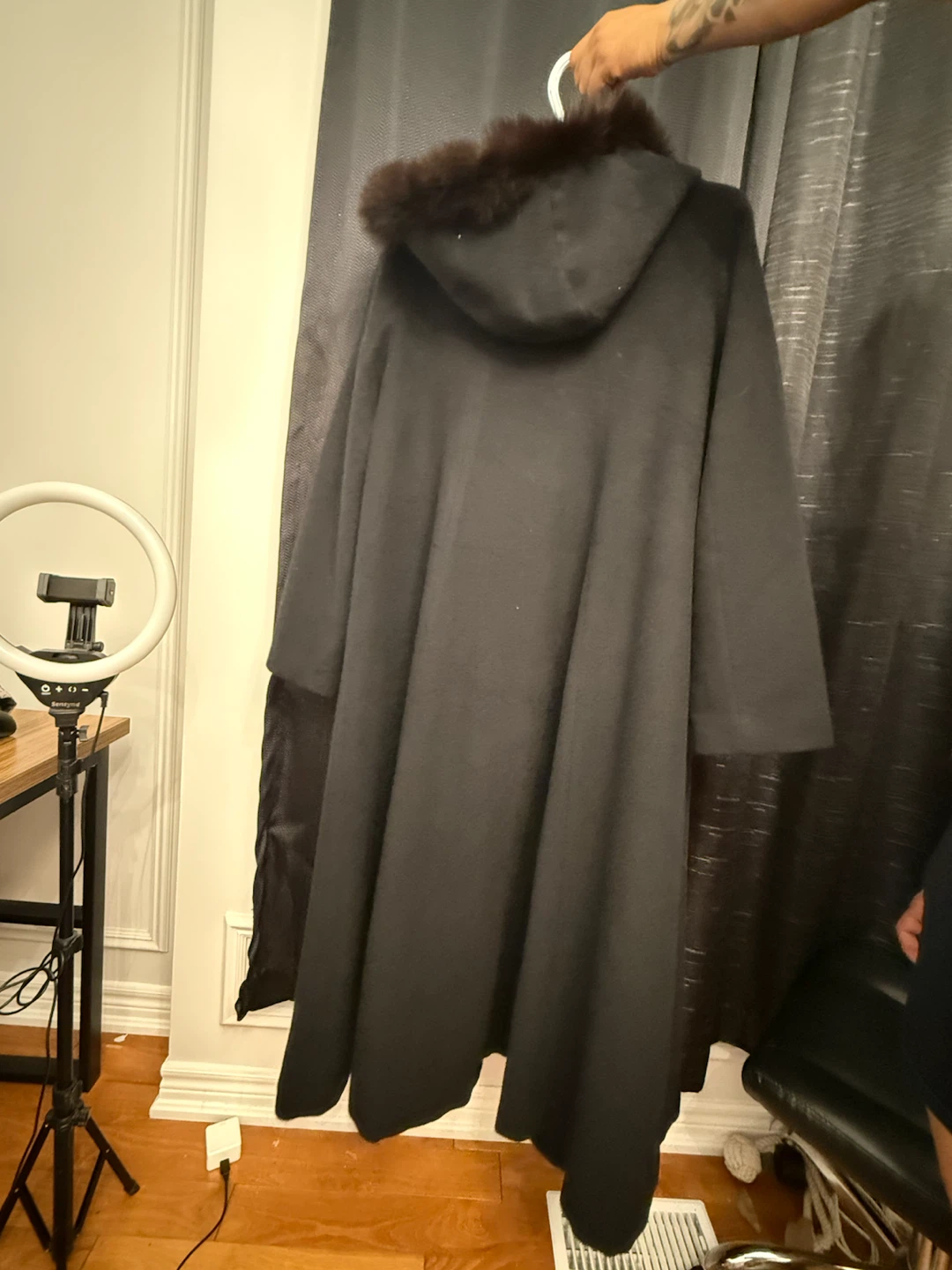 Black Wool Coat with Fur Trim - photo 2