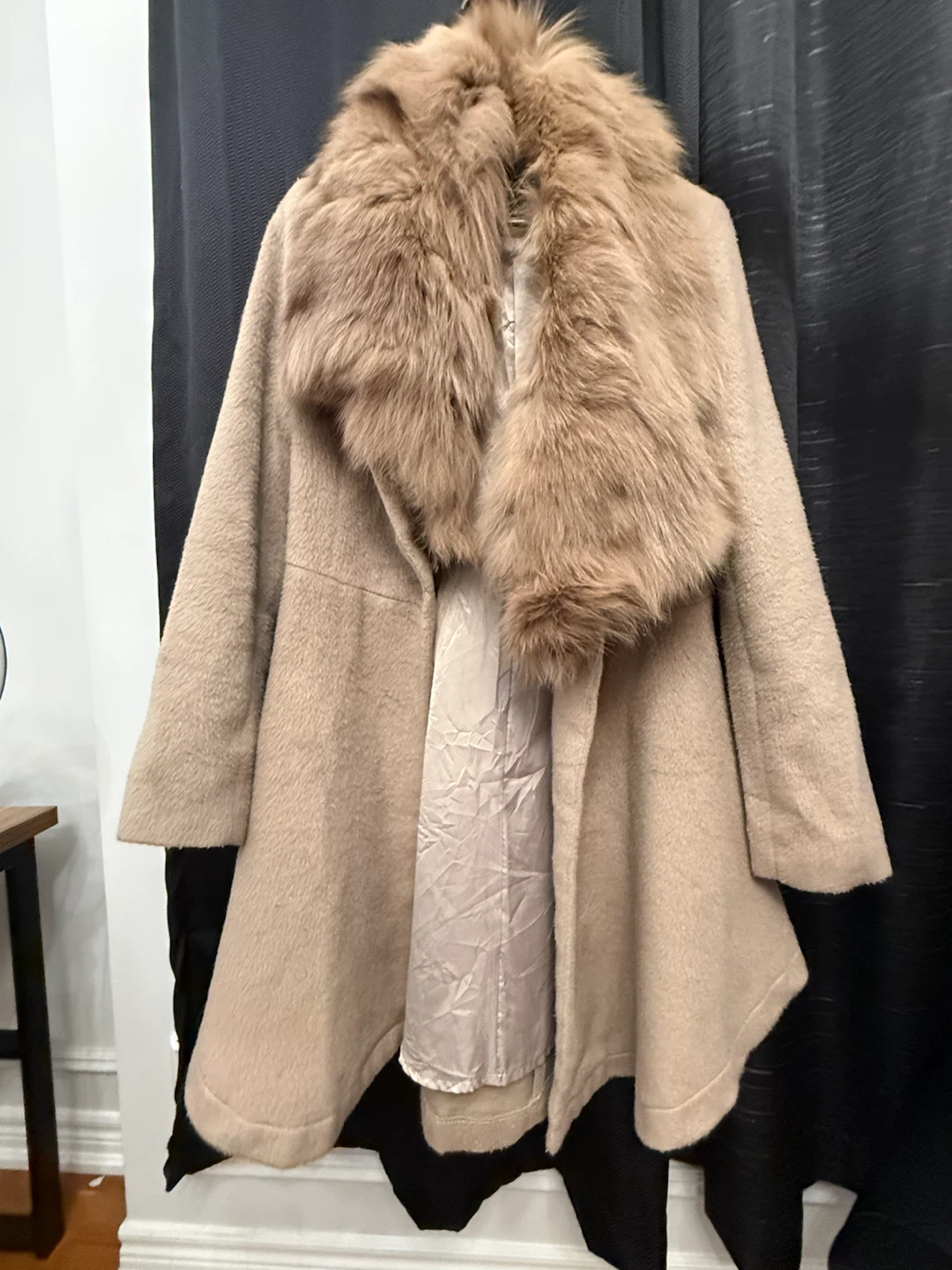 Women's Beige Coat with Faux Fur Collar