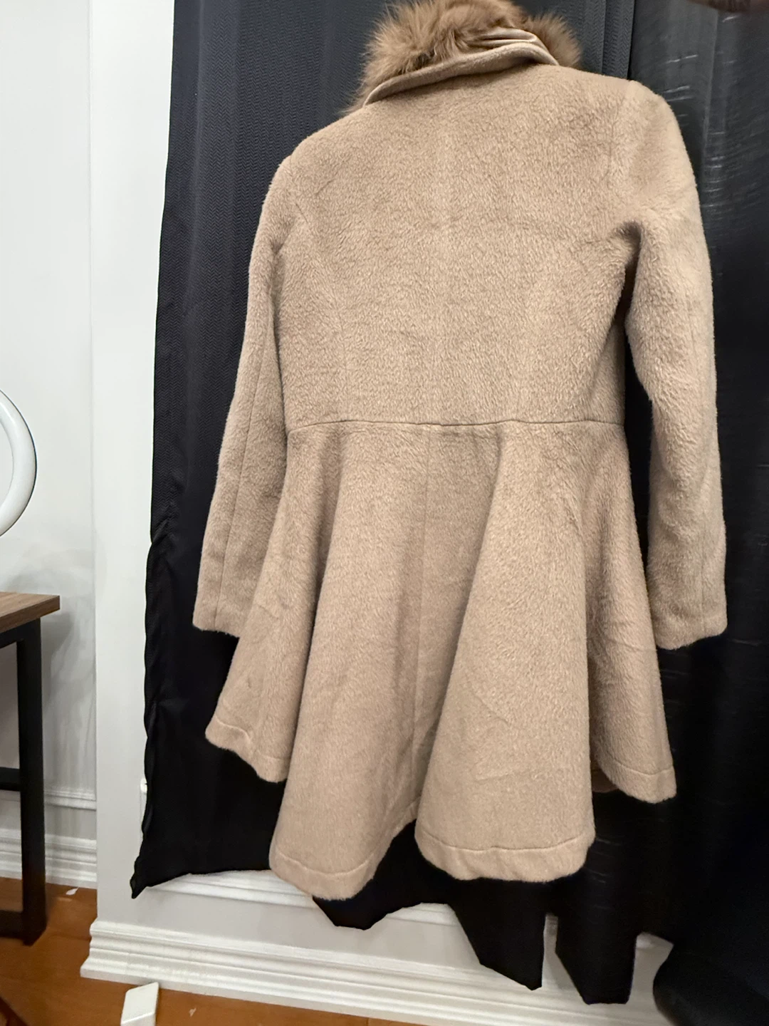 Women's Beige Coat with Faux Fur Collar - photo 2