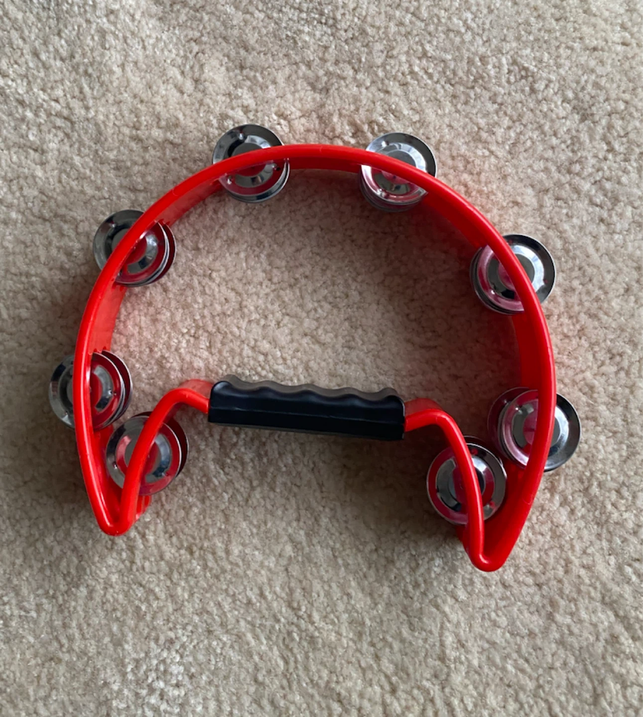 Red Tambourine with Handle