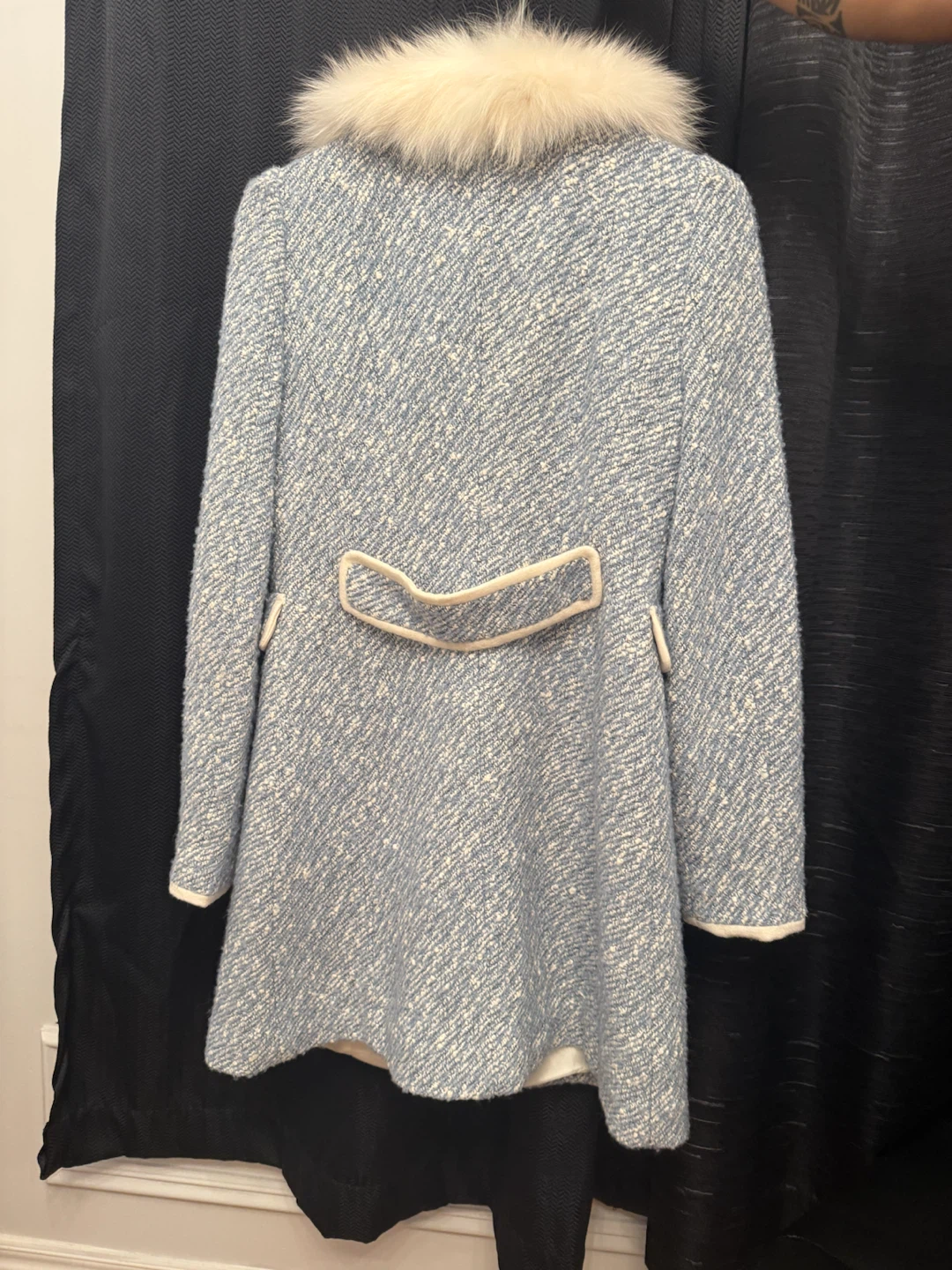 Light Blue Tweed Coat with Fur Collar - photo 2