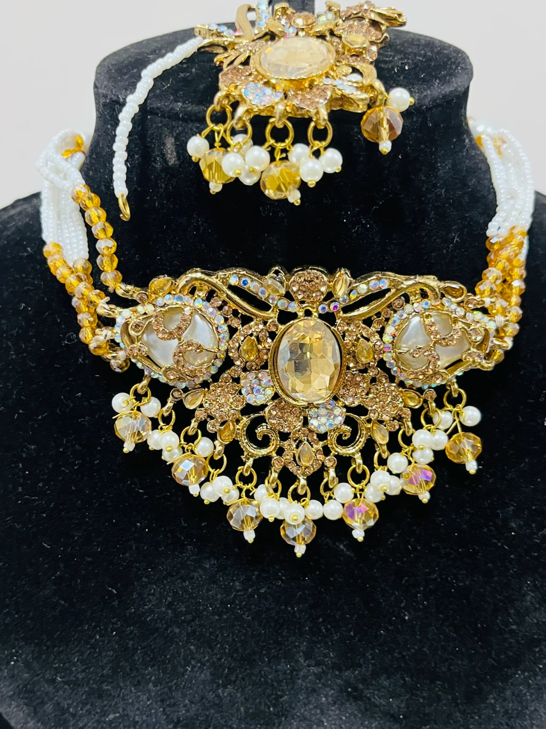 Gold Toned Statement Necklace and Earring Set