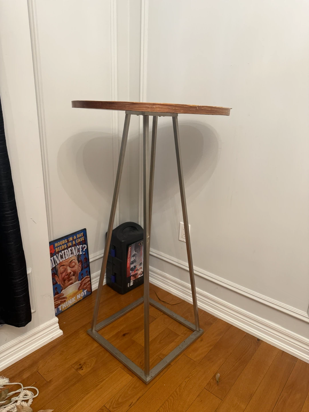 Round Wood Top Side Table with Metal Base