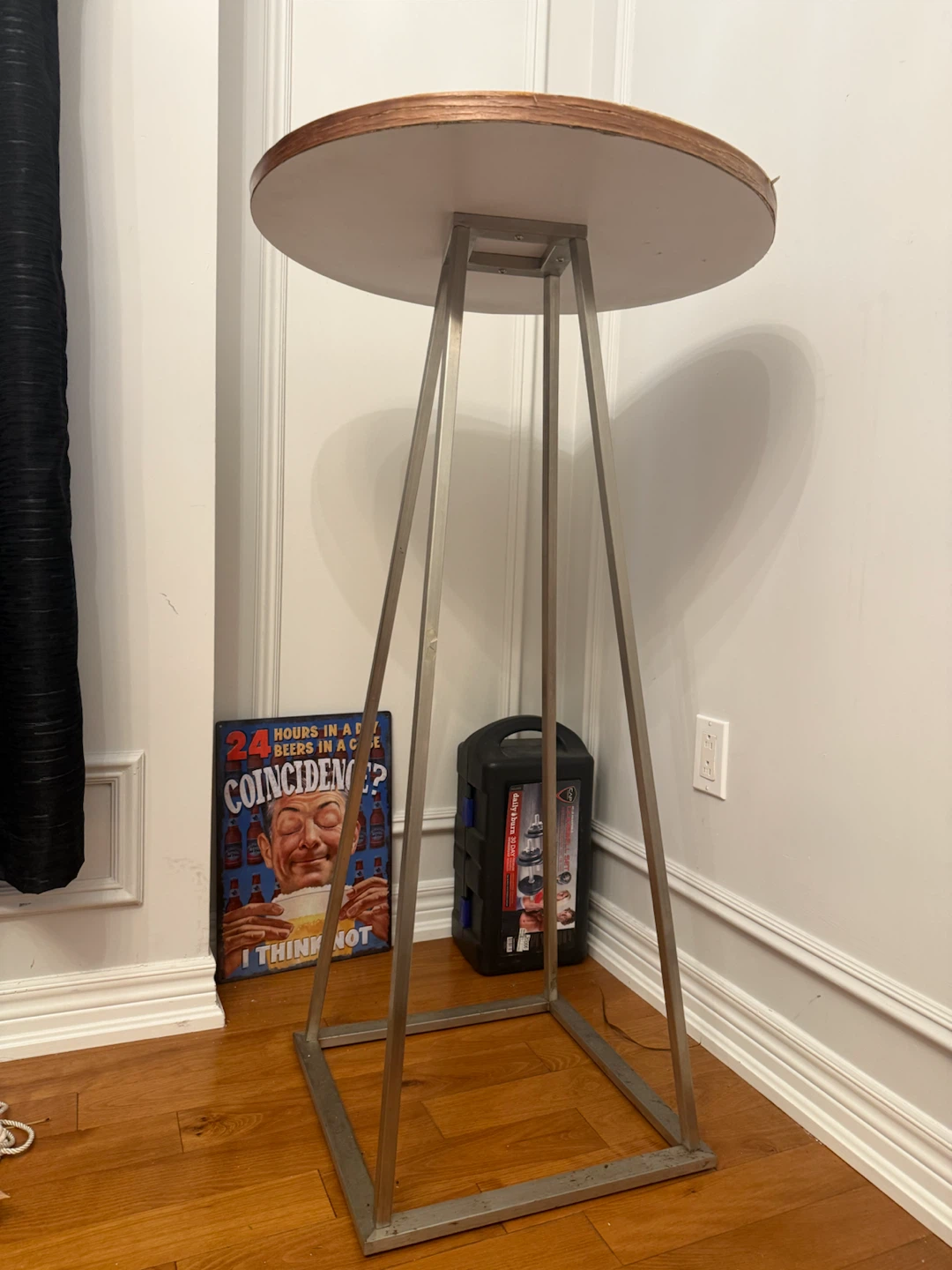 Round Wood Top Side Table with Metal Base - photo 2