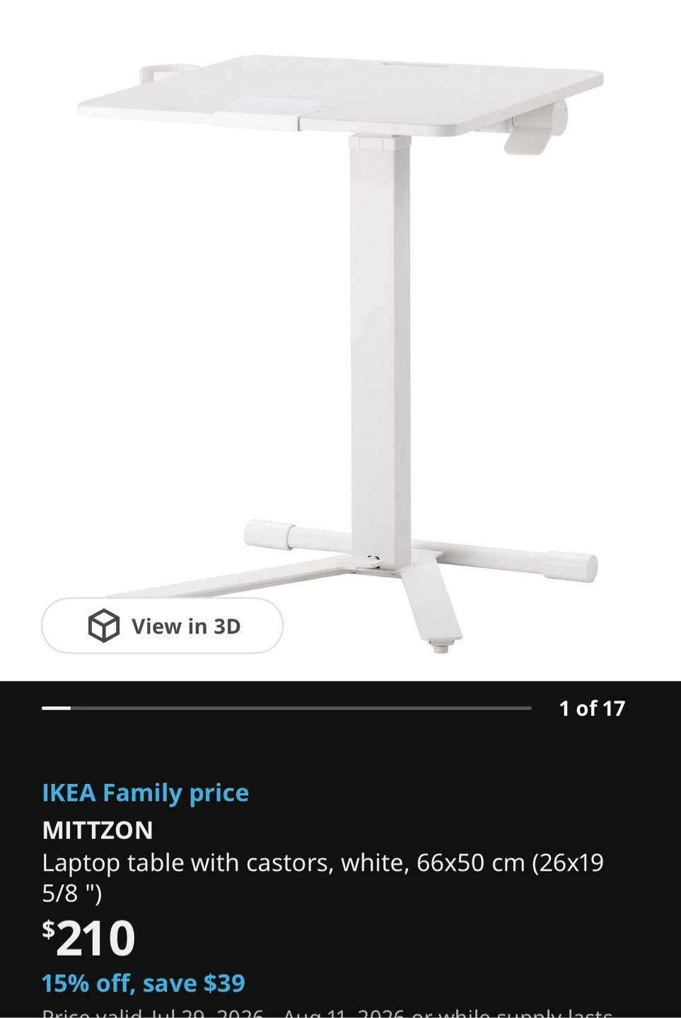 IKEA MITTZON Laptop Table with Castors - White - photo 2