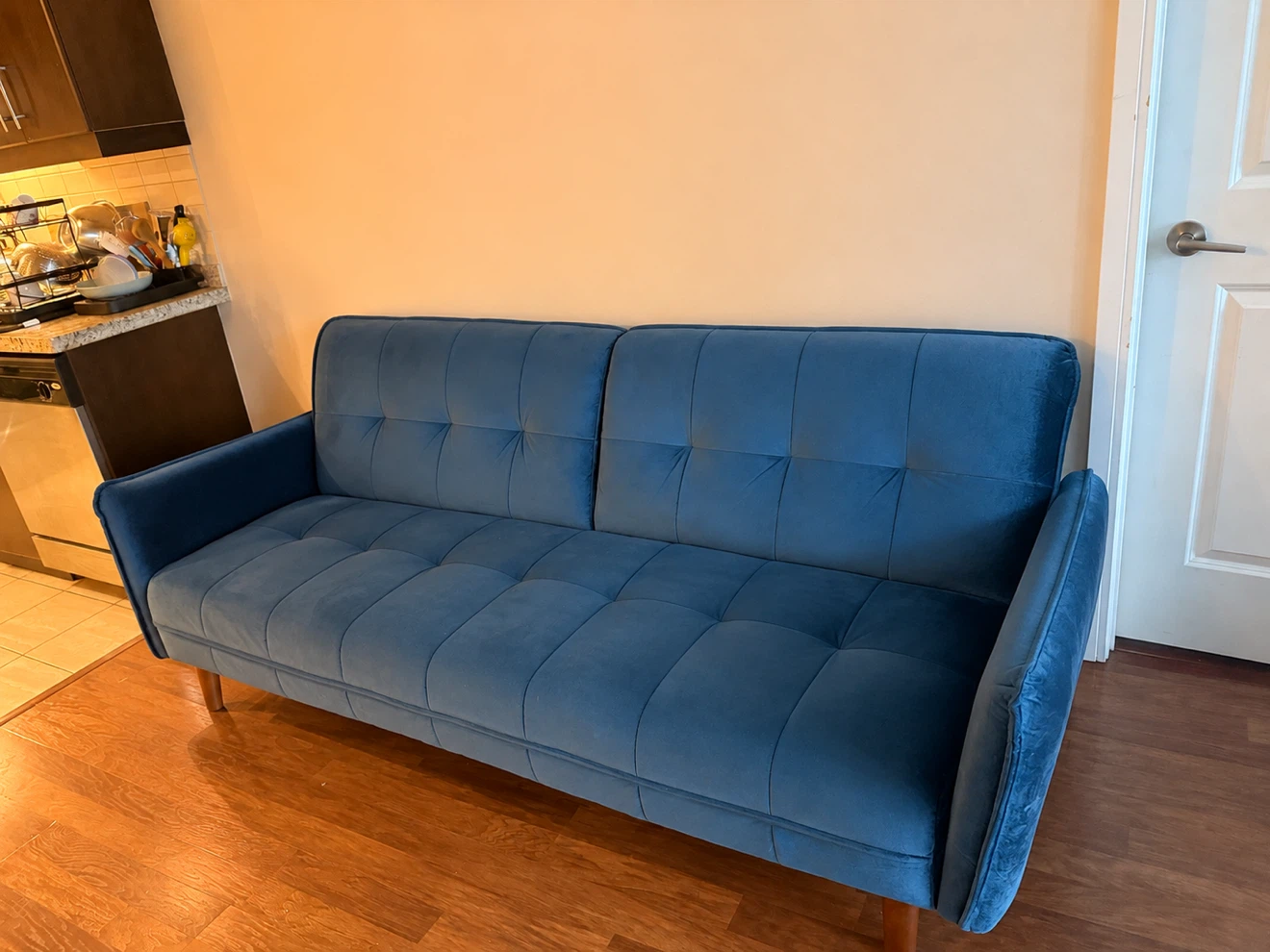 Blue Velvet Loveseat/ sofa cum bed