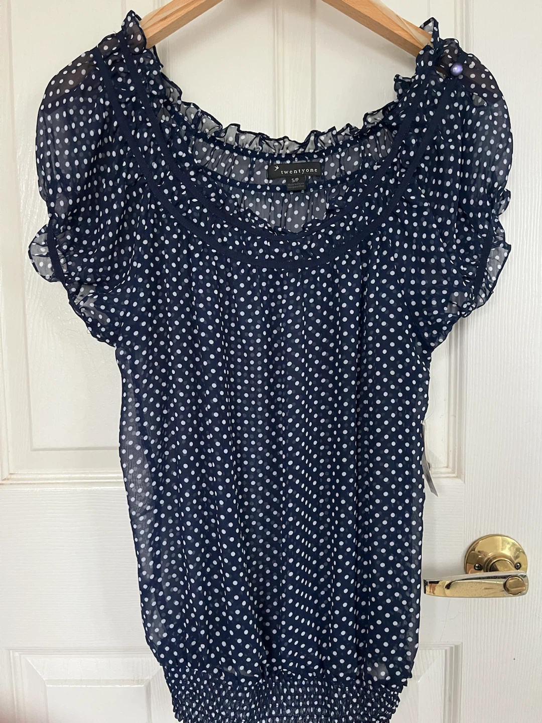 Twenty One Navy Polka Dot Blouse Size S/P
