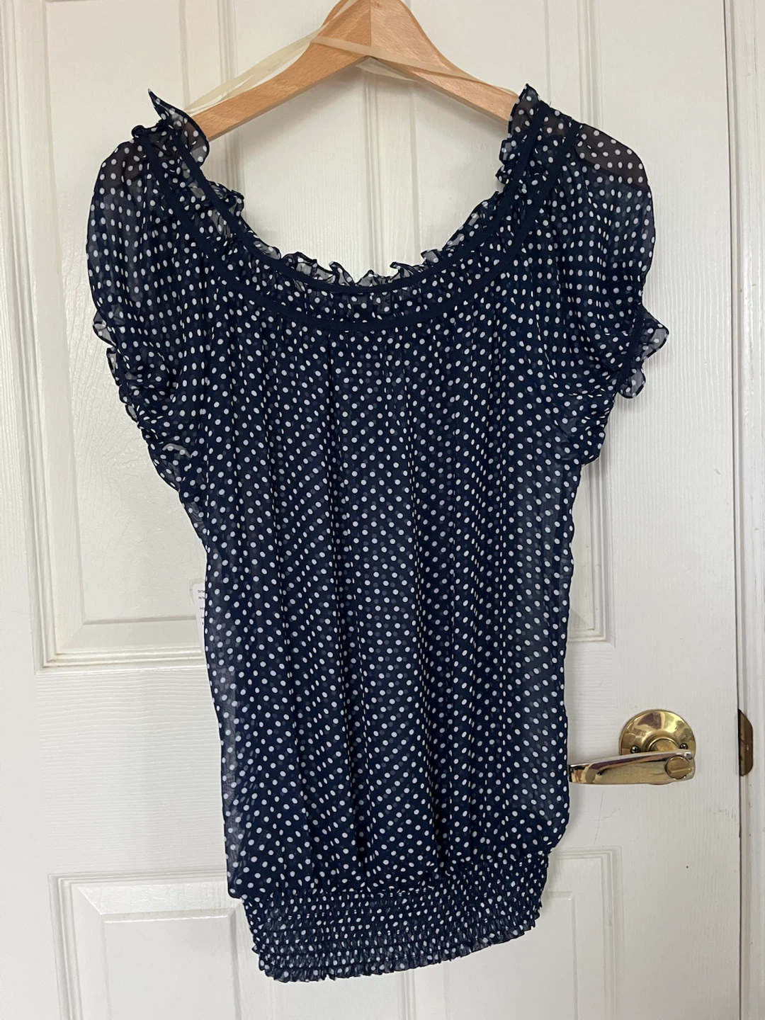 Twenty One Navy Polka Dot Blouse Size S/P - photo 2