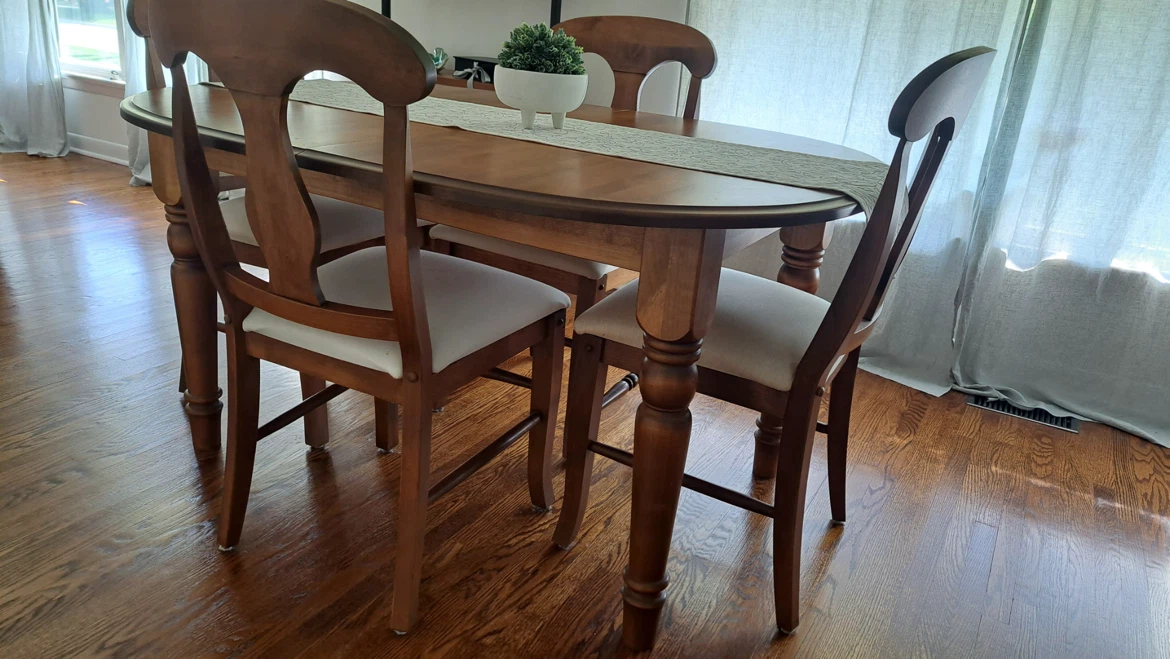 Wooden dining room table and chairs