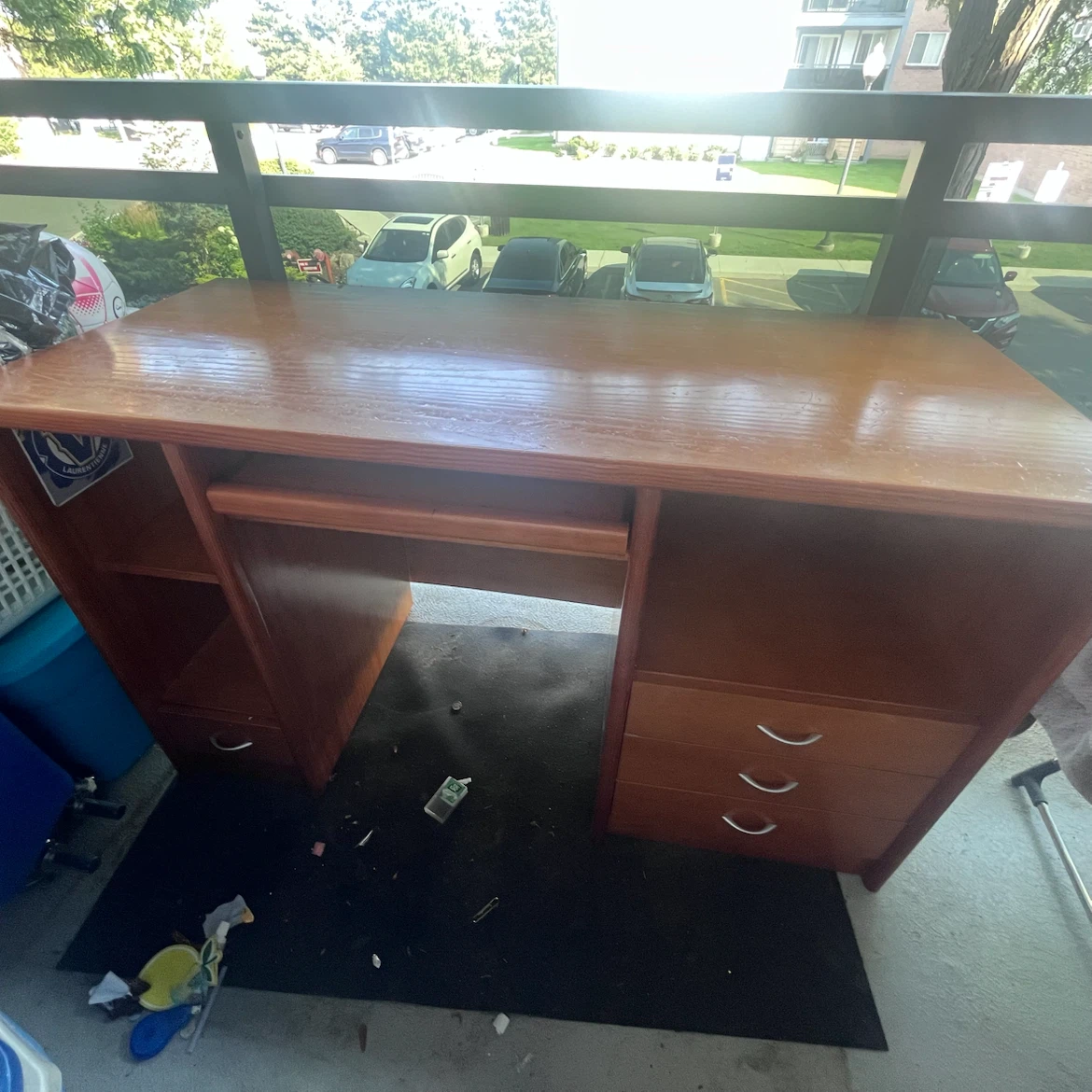 Wooden Desk with Keyboard Tray and Drawers
