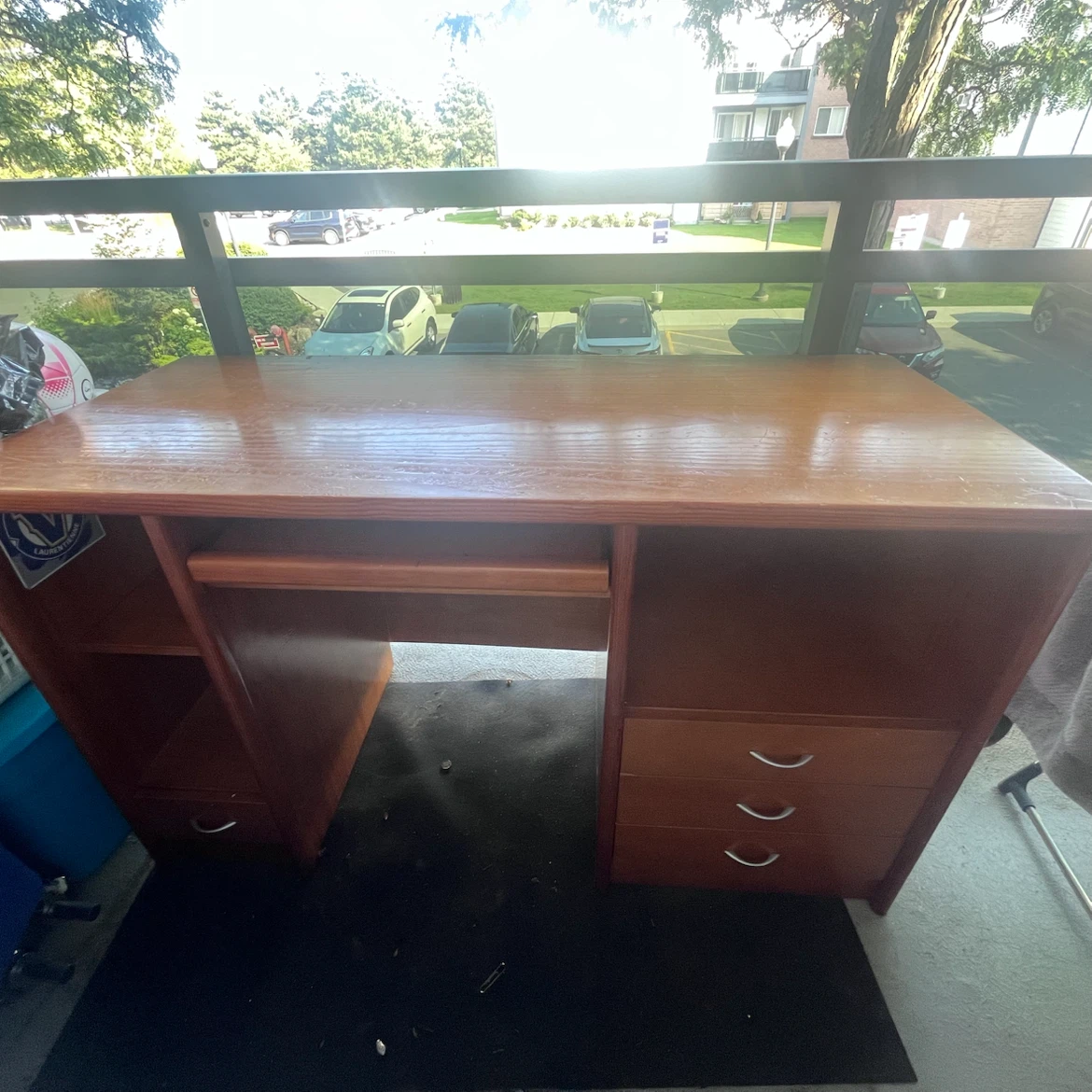 Wooden Desk with Keyboard Tray and Drawers - photo 2