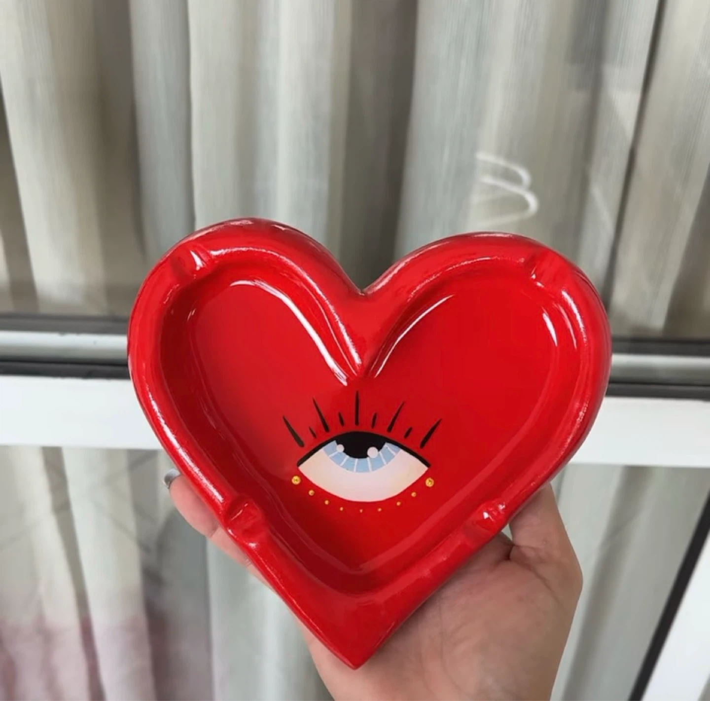 Collector’s Red Heart Ashtray with Eye Design