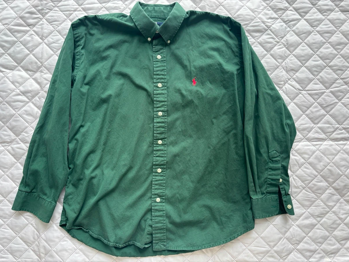 Polo Ralph Lauren Men's Green Cotton Button-Down Shirt - Size M