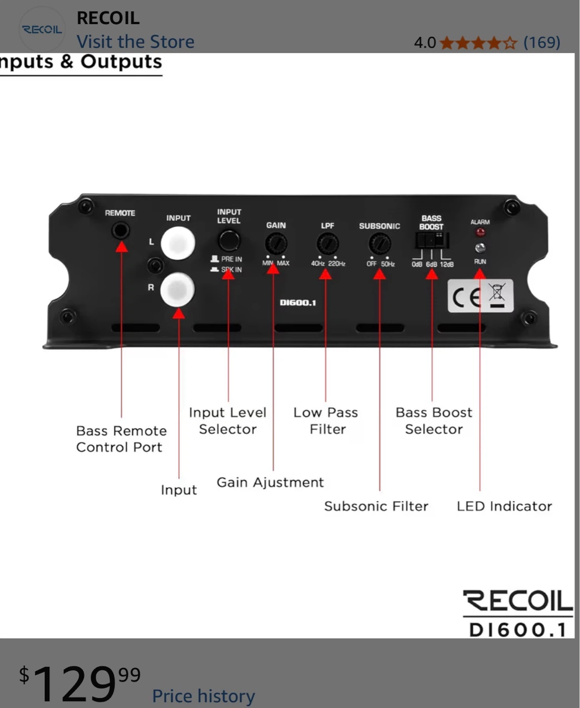 Recoil DI600.1 Mono-Block Subwoofer Amplifier - photo 4
