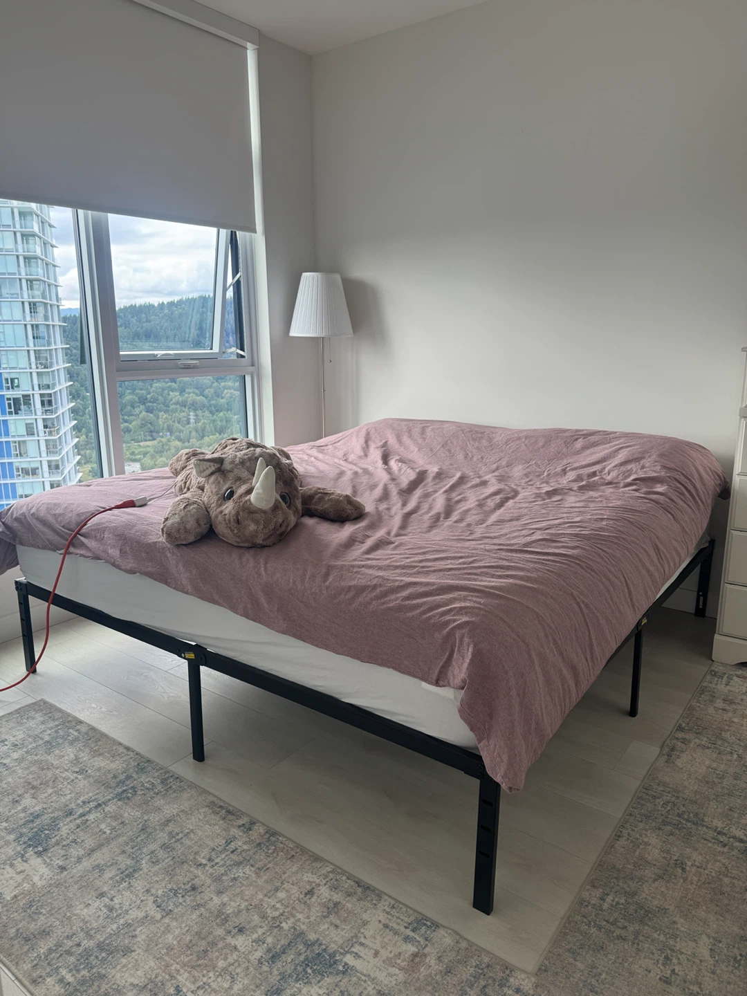 King size Black Metal Bed Frame with USB Charging Ports