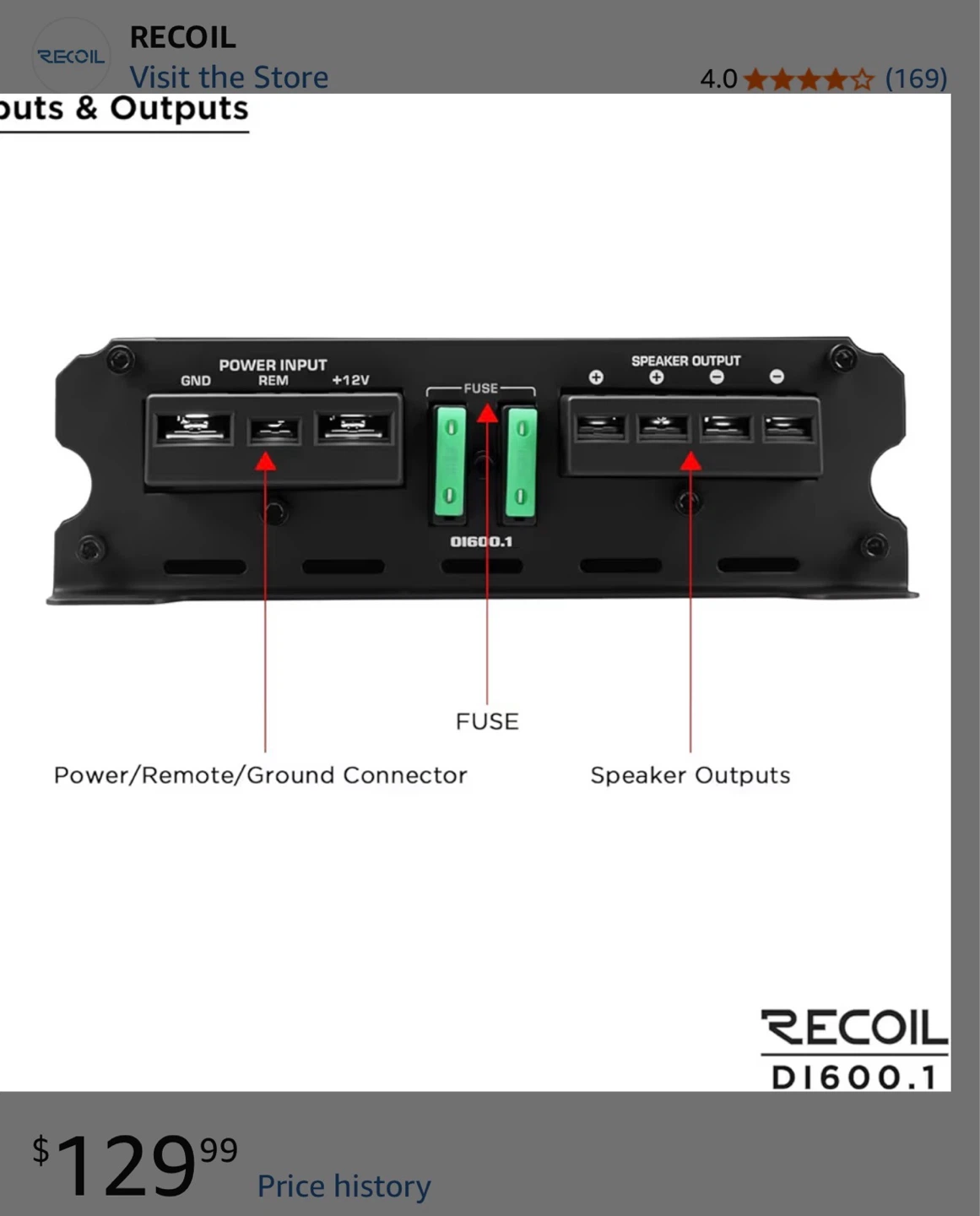Recoil DI600.1 1200W Max Mono Subwoofer Amplifier - photo 4