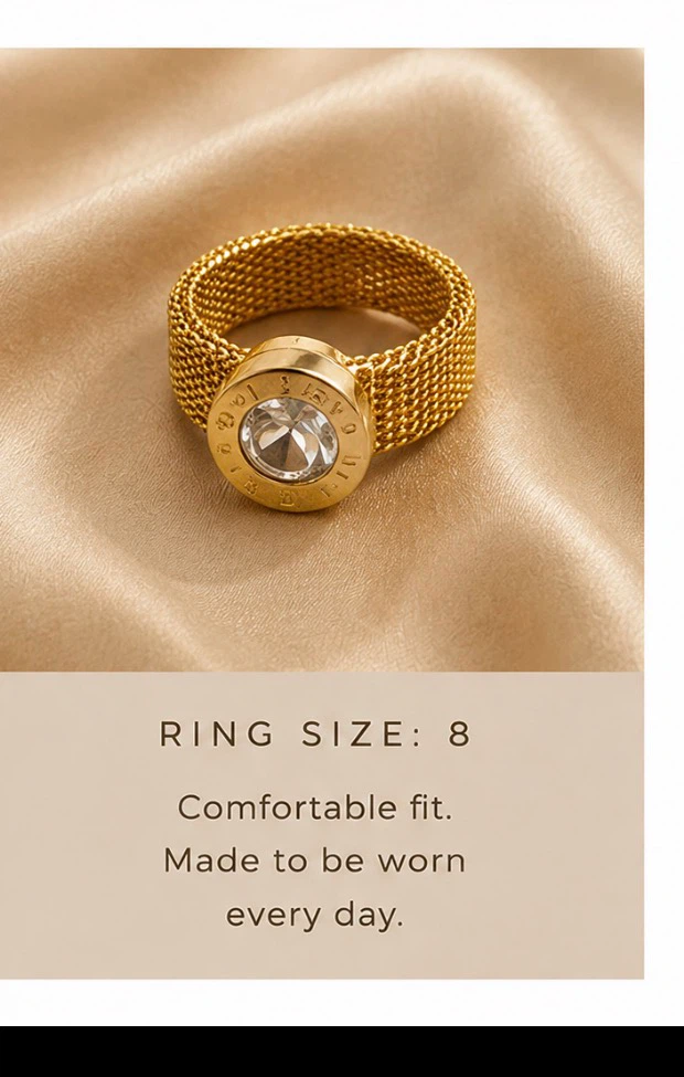 Gold Mesh Bracelet and Ring Set with Crystal Accents - photo 3