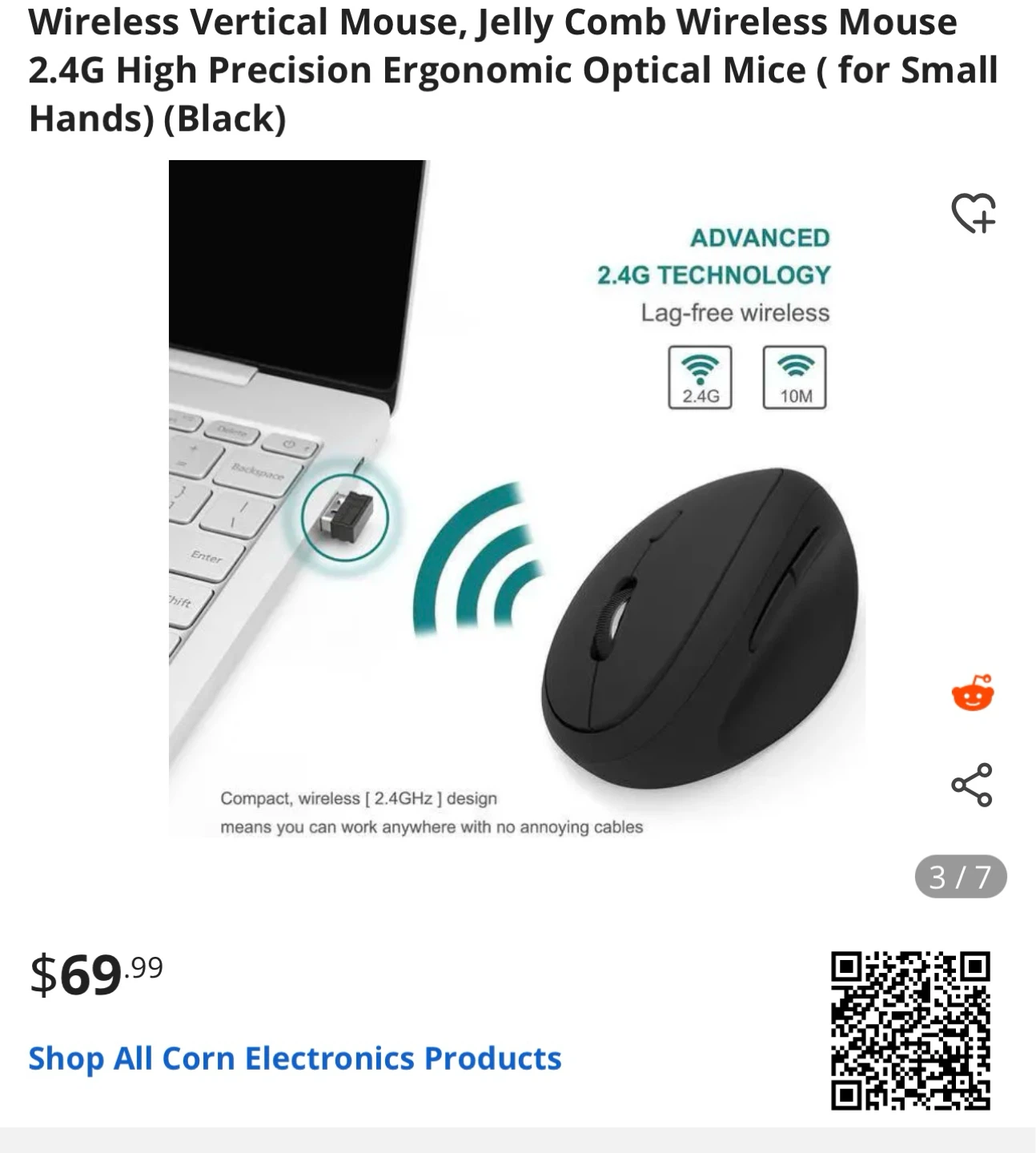 Jelly Comb Wireless Vertical Mouse for Small Hands (Black) - photo 2