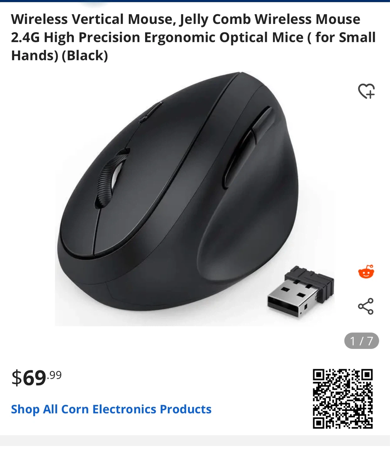 Jelly Comb Wireless Vertical Mouse for Small Hands (Black)