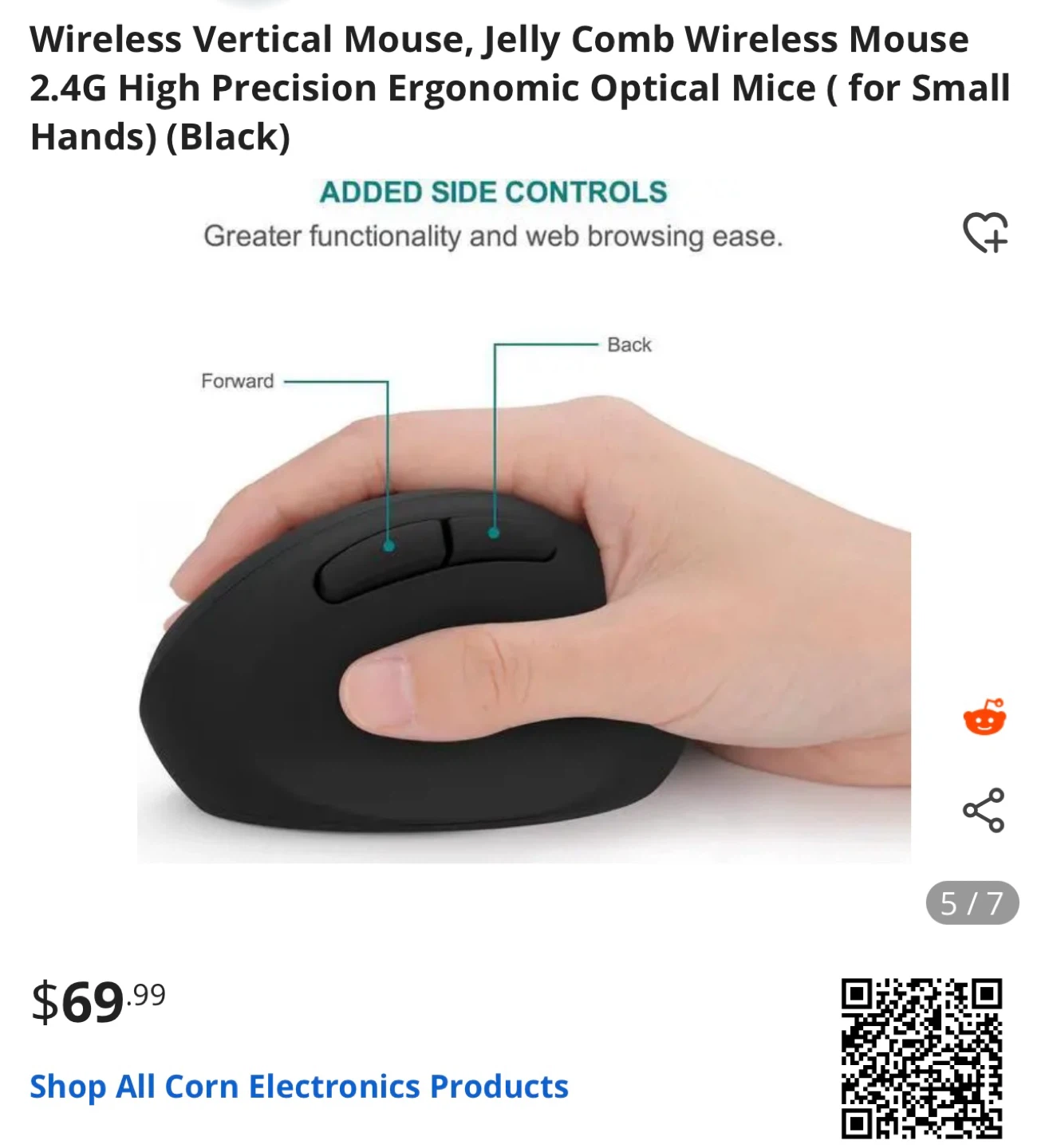 Jelly Comb Wireless Vertical Mouse for Small Hands (Black) - photo 5