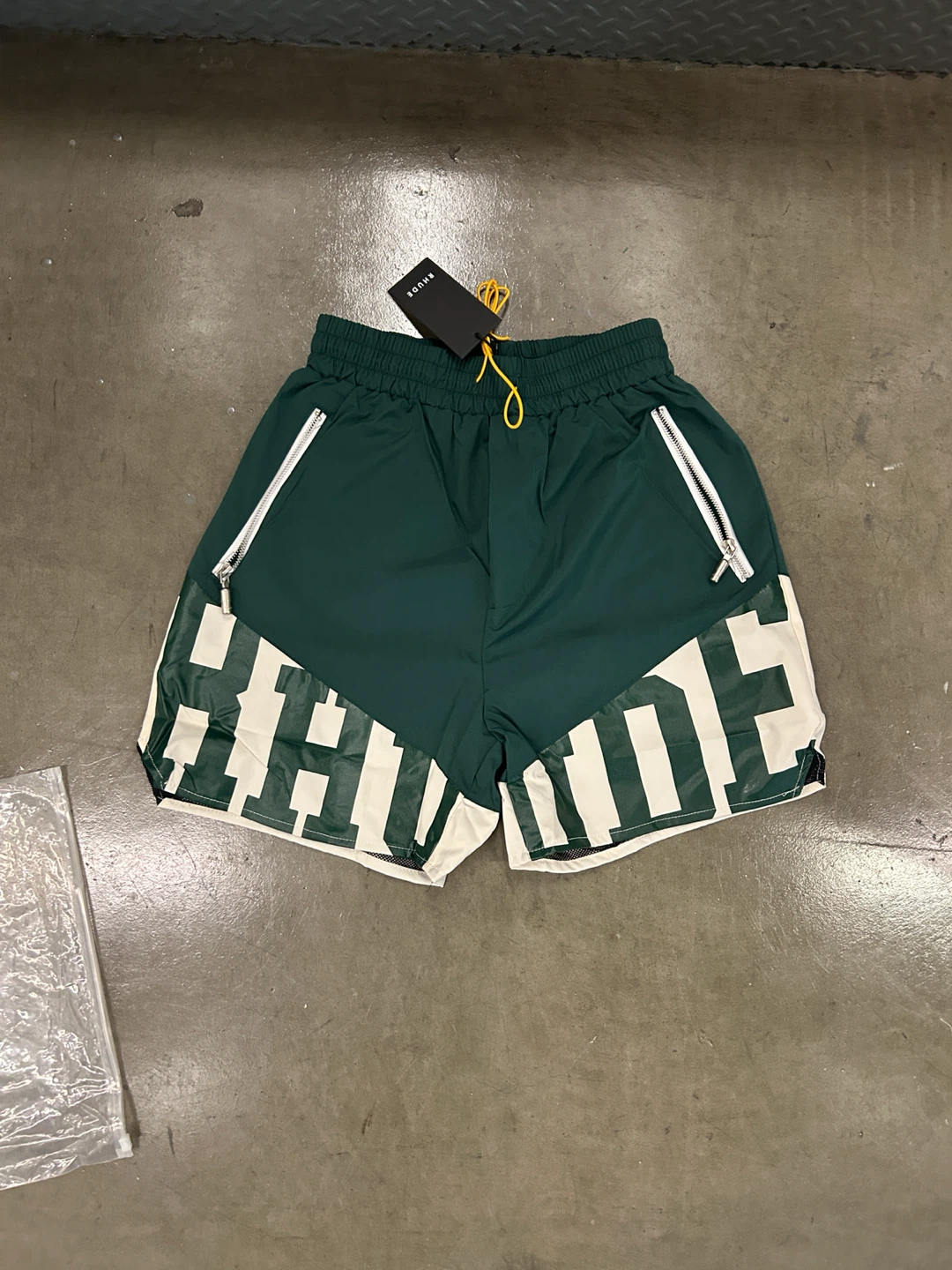 RHUDE Forest Green Striped Logo Shorts Size S