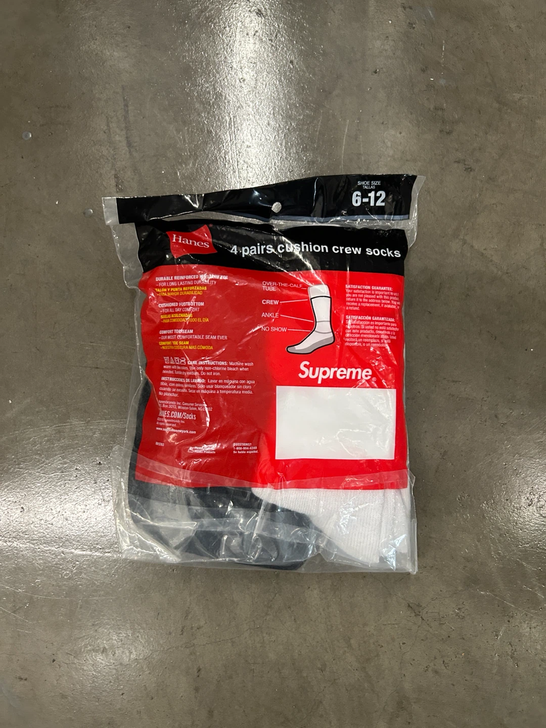 Hanes x Supreme 4 Pairs Cushion Crew Socks Size 6-12 - photo 2