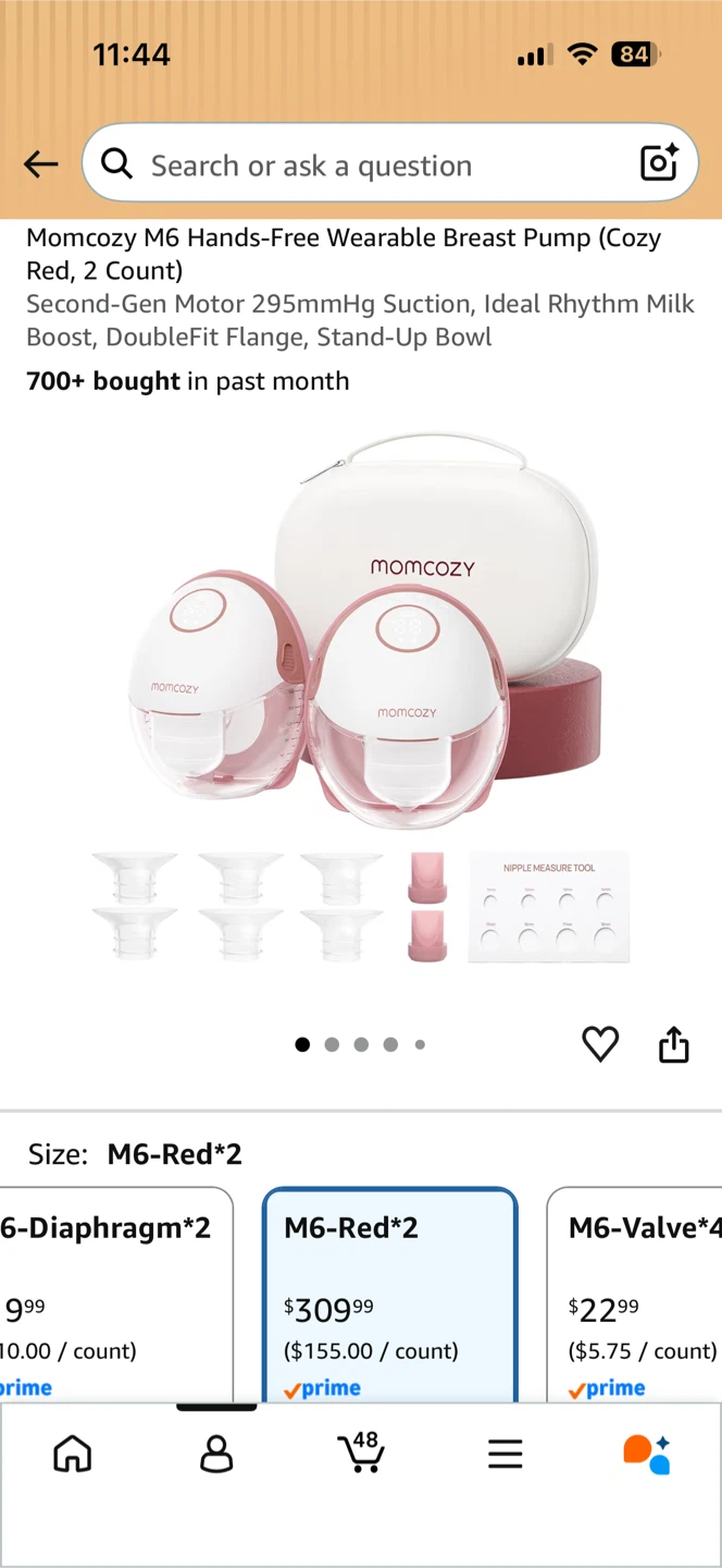 Momcozy M6 Hands-Free Wearable Breast Pump, Red, 2 Count