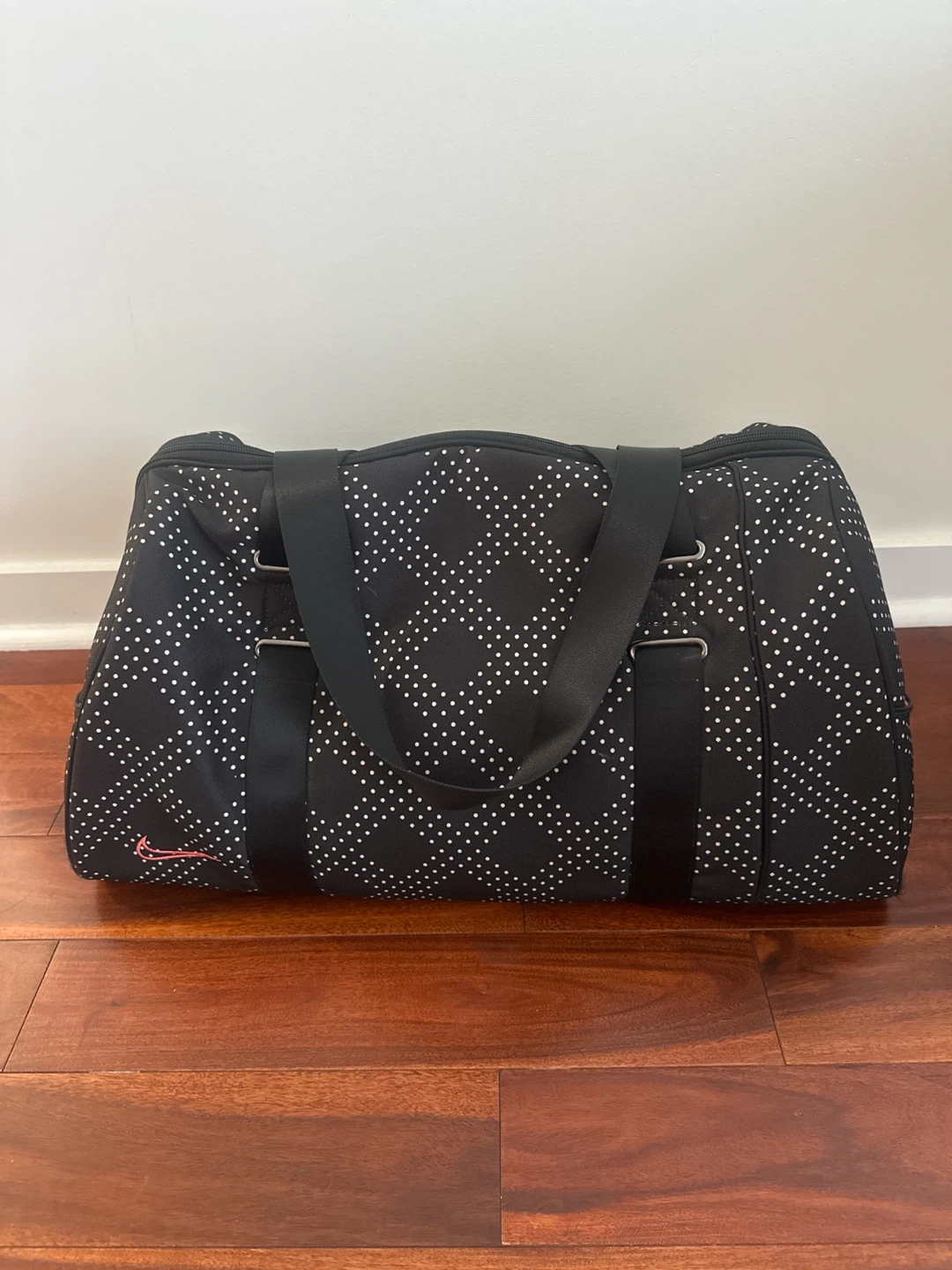 Nike Black Duffle Bag with White Polka Dots