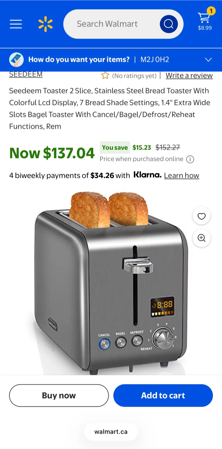 Seedeem 2 Slice Toaster with LCD Display