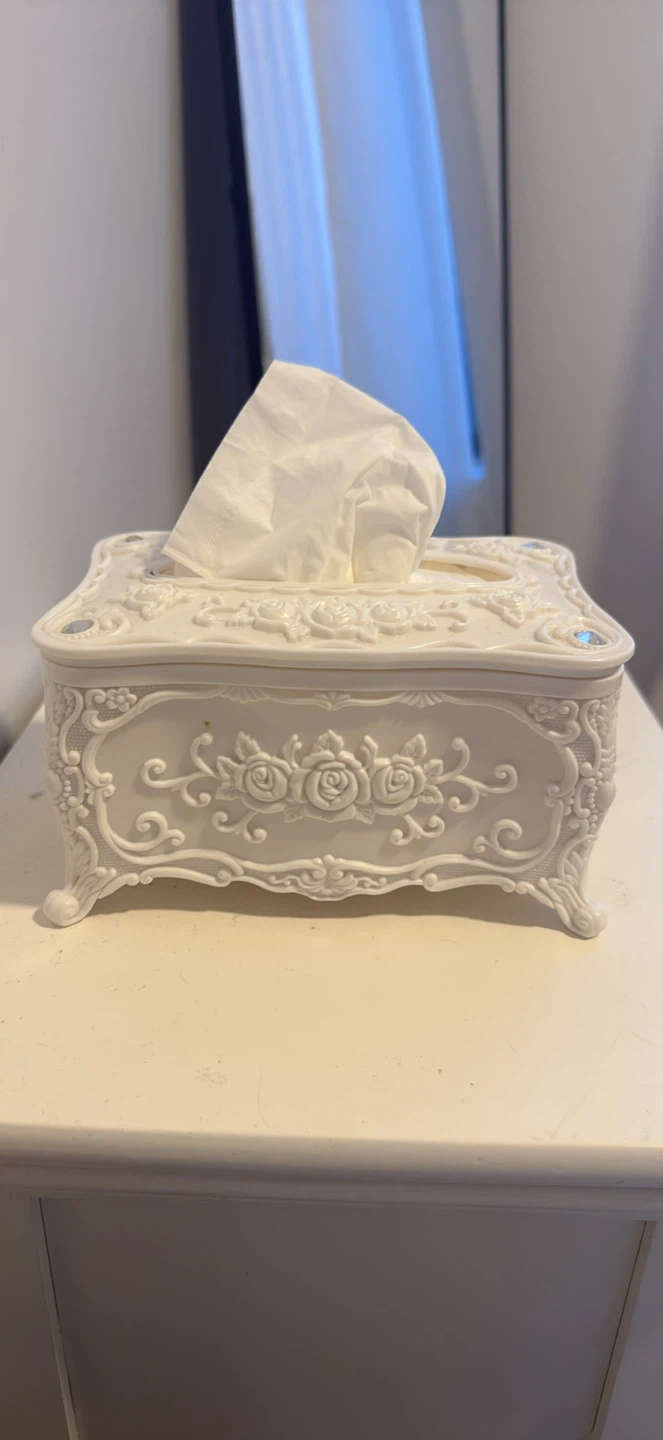 White Decorative Tissue Box Holder with Roses
