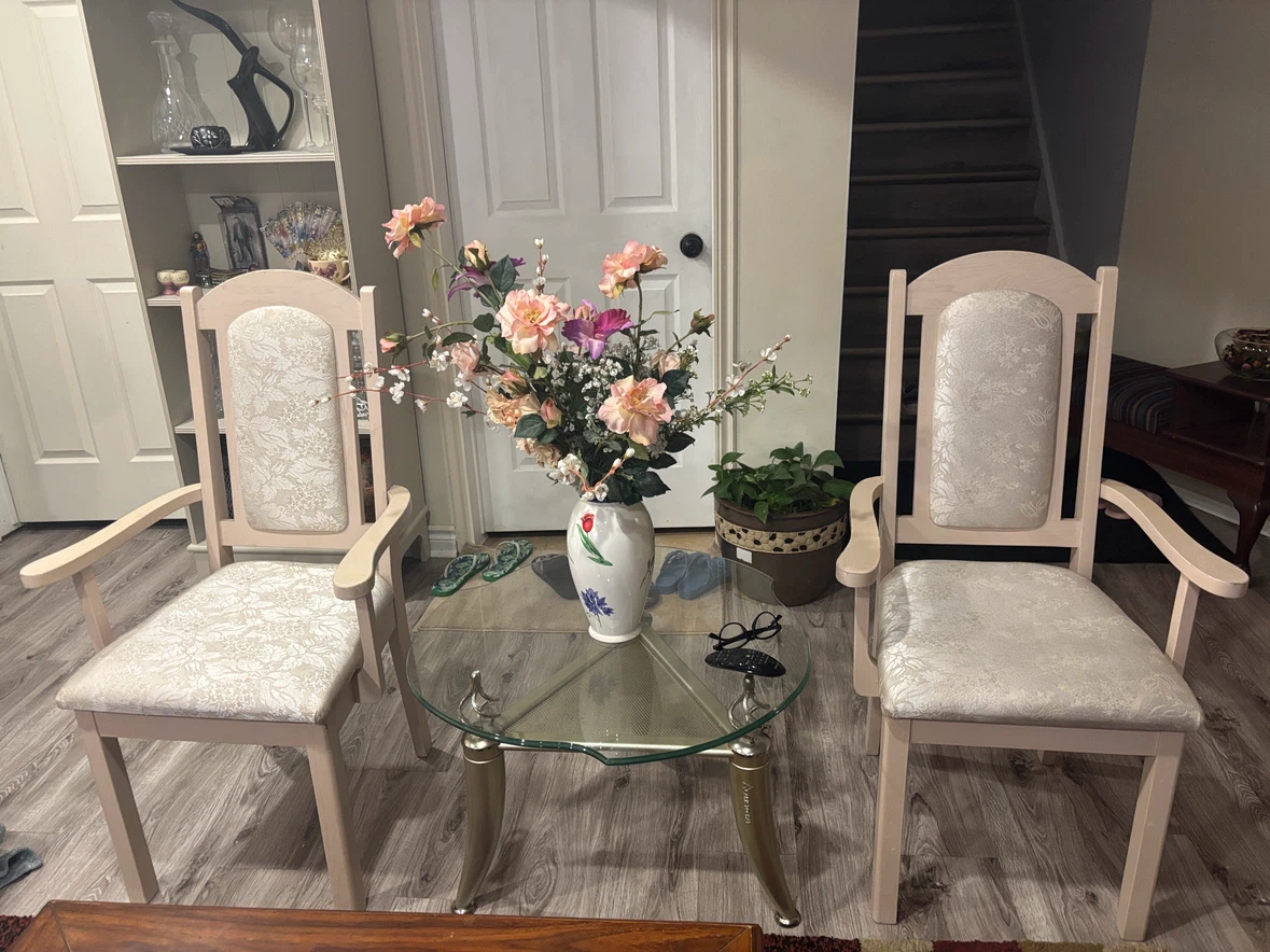 Wooden Accent Chair with Floral Upholstery