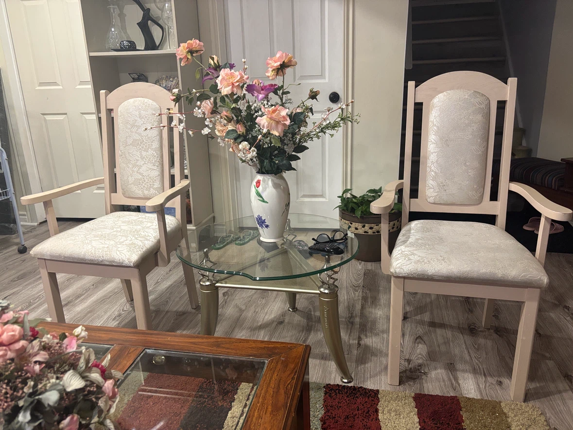 Wooden Accent Chair with Floral Upholstery - photo 2