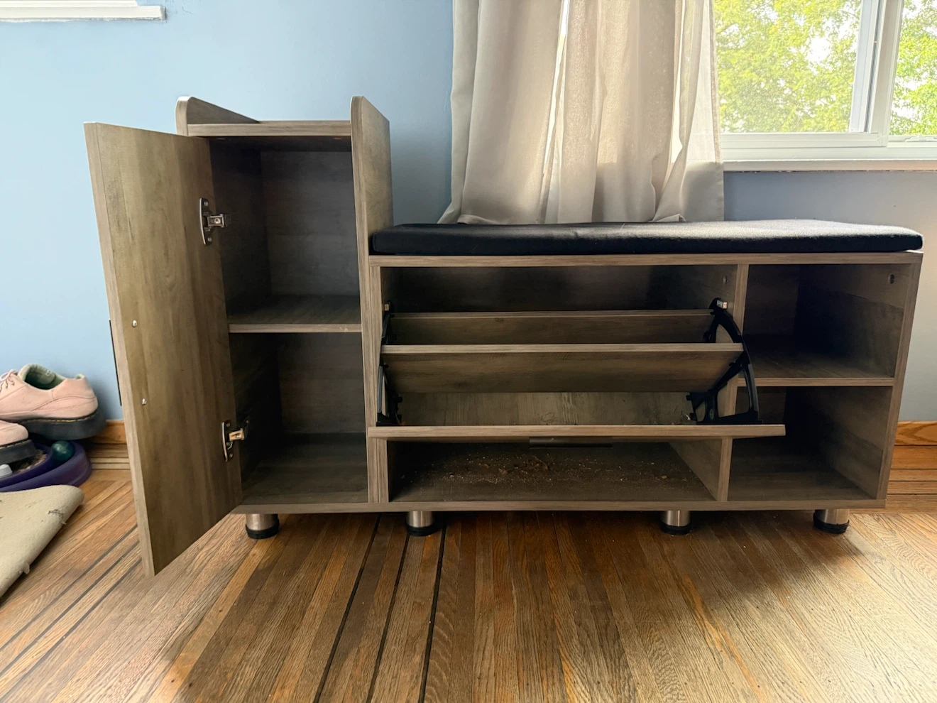Grey Shoe Storage Bench With Flip Drawer Shoe Cabinet - photo 2