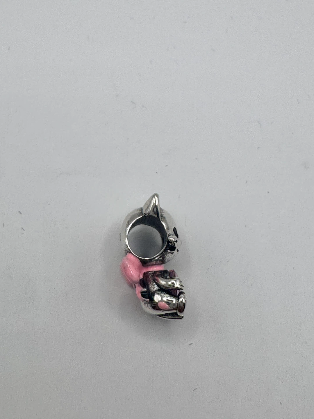 Sterling Silver Cat Charm with Pink Bow and Heart Gem - photo 2