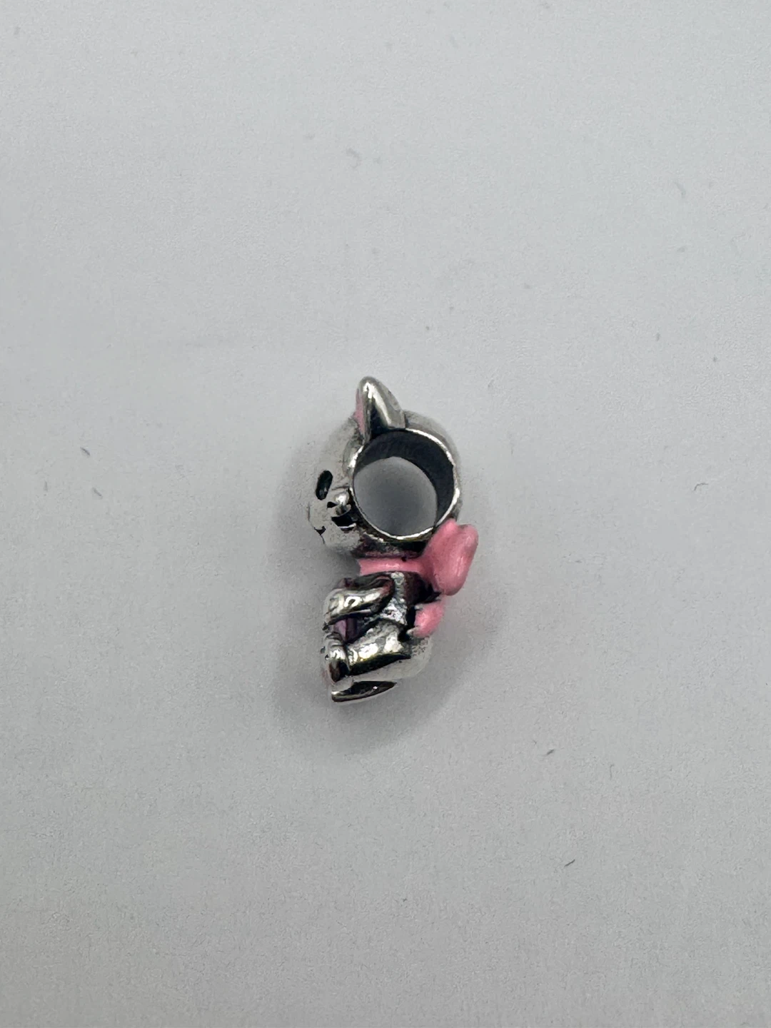 Sterling Silver Cat Charm with Pink Bow and Heart Gem - photo 3