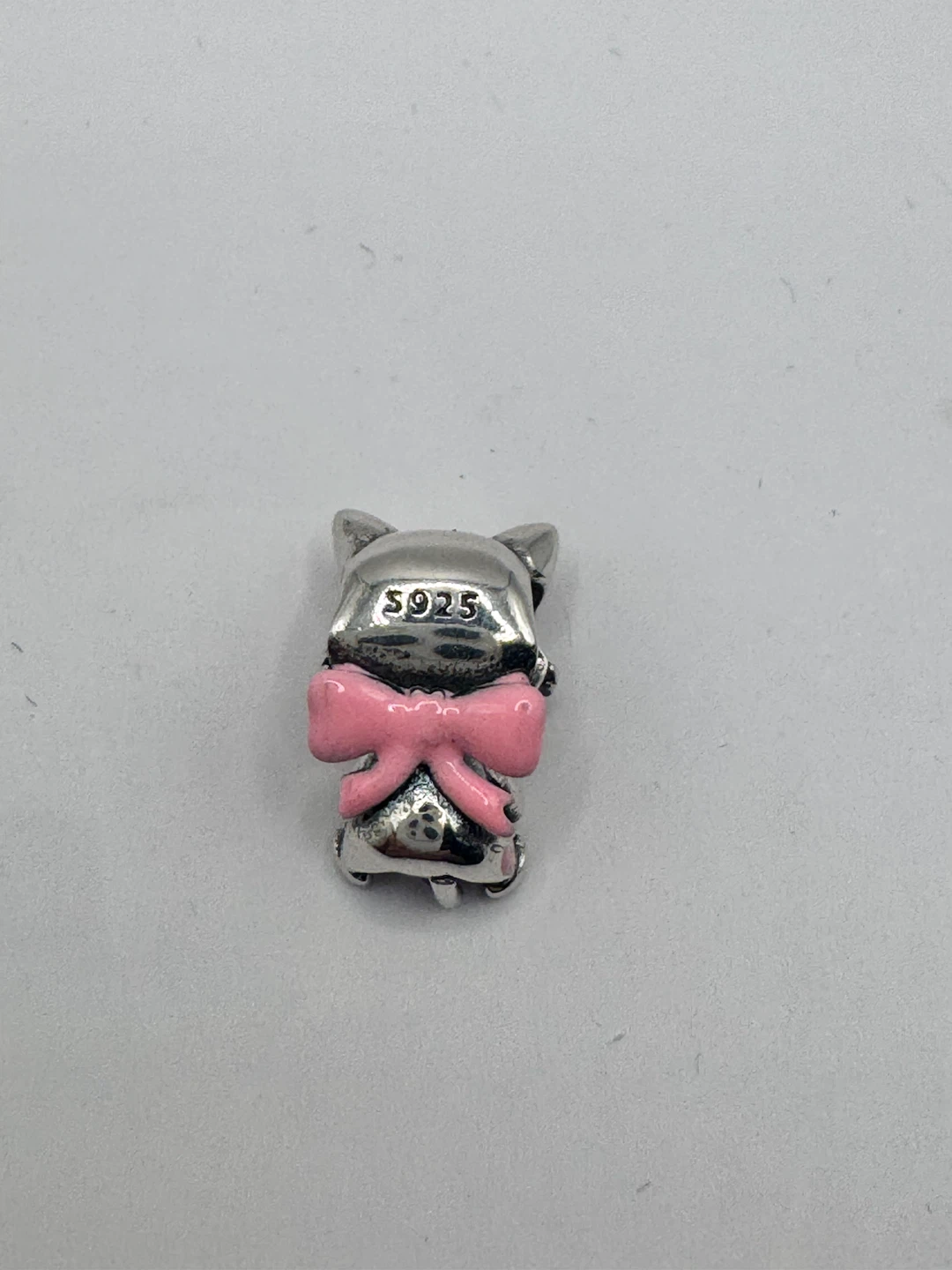Sterling Silver Cat Charm with Pink Bow and Heart Gem - photo 4