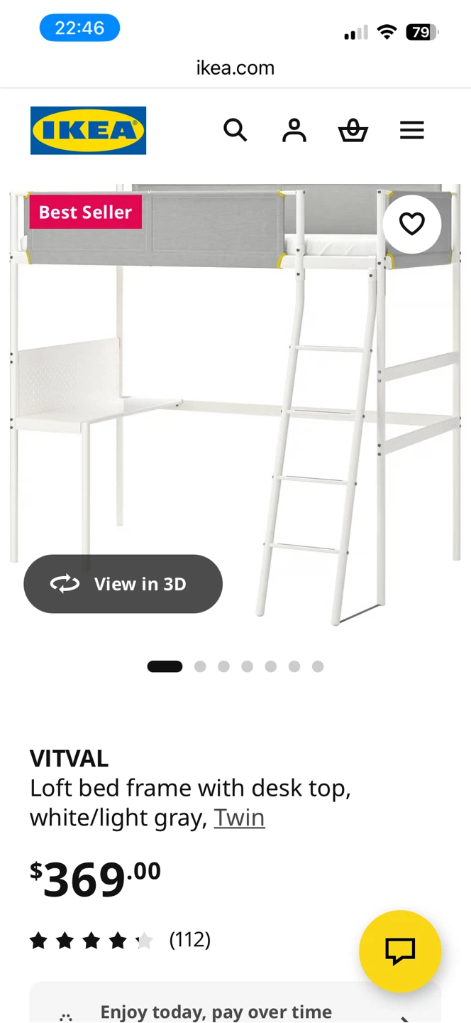 IKEA VITVAL Loft Bed Frame with Desk - photo 2