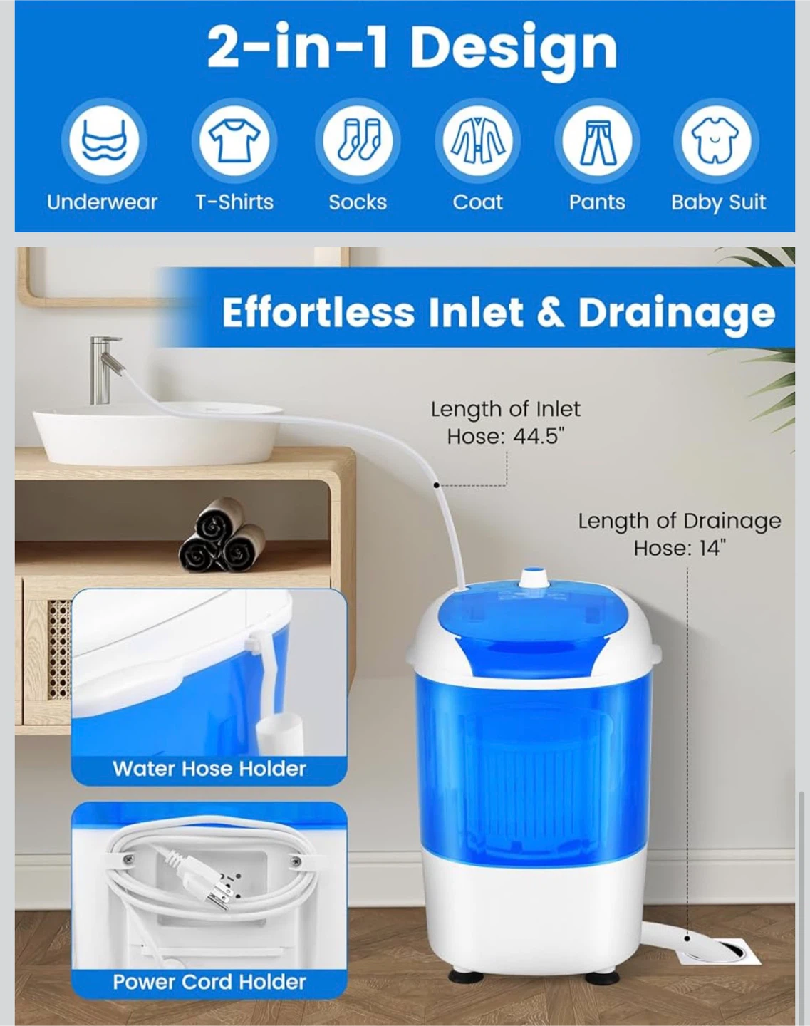 COSTWAY Portable Mini Washing Machine + Spin Dryer - photo 3