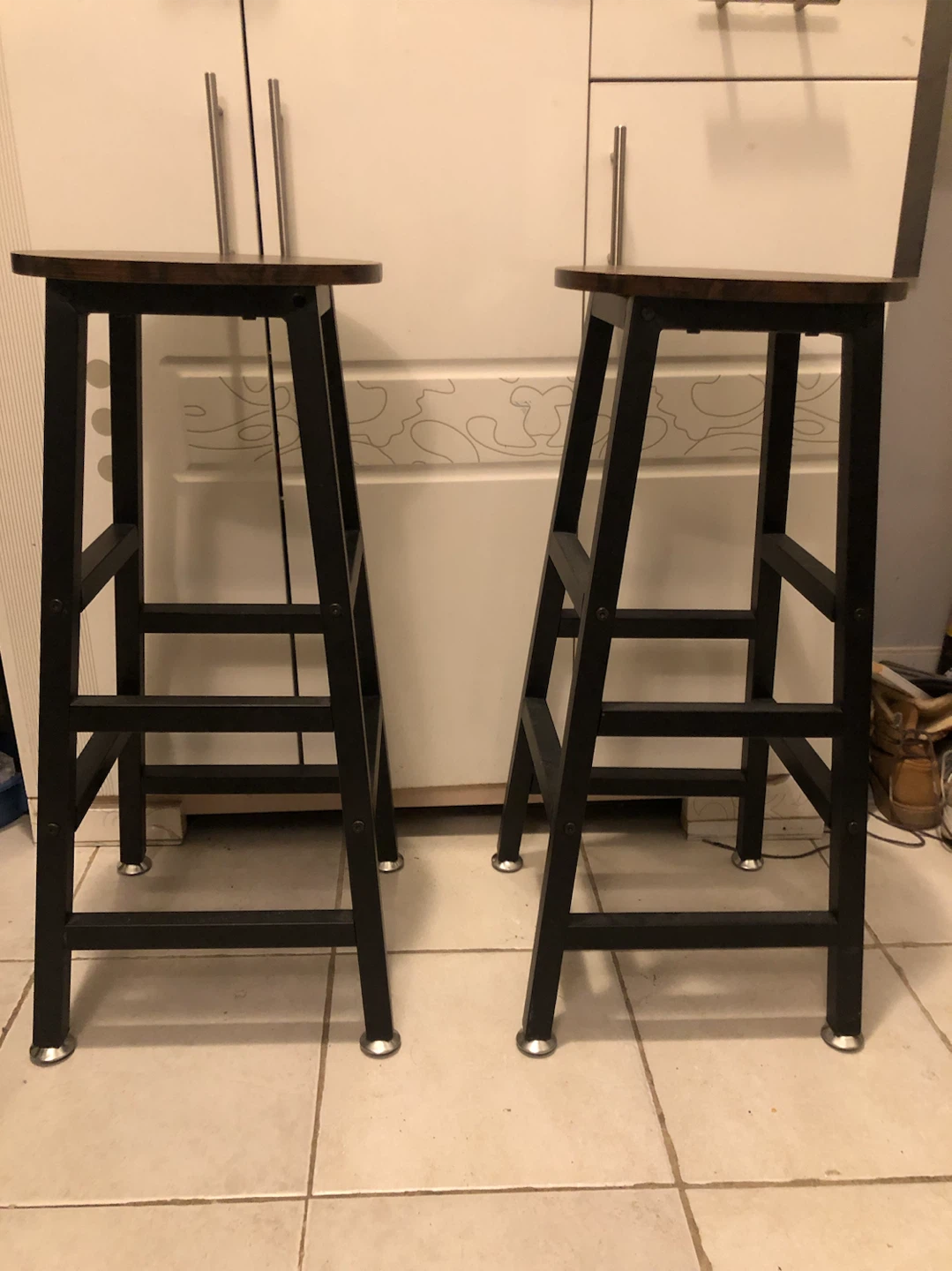 Set of 2 Bar Stools - Wood Seat & Metal Frame - photo 2