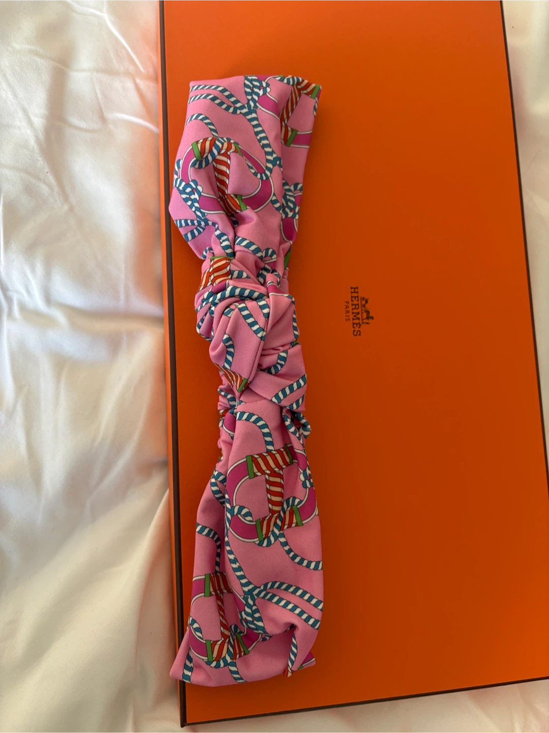 Hermès Pink Chain Print Silk Twilly Headband - photo 2