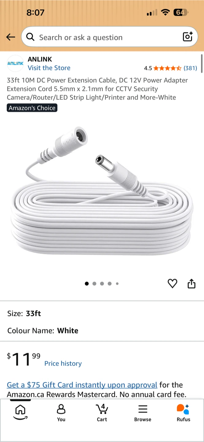 ANLINK 33ft DC Power Extension Cable
