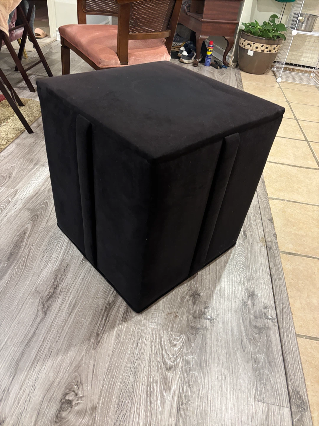 Black Velvet Ottoman Cube - photo 3