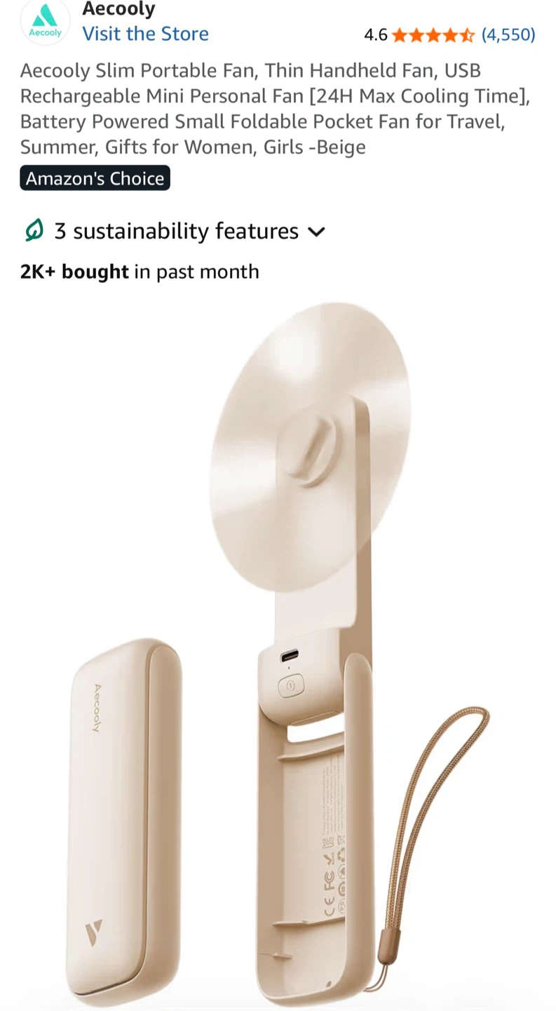 Aecooly Slim Portable Handheld Fan - Beige