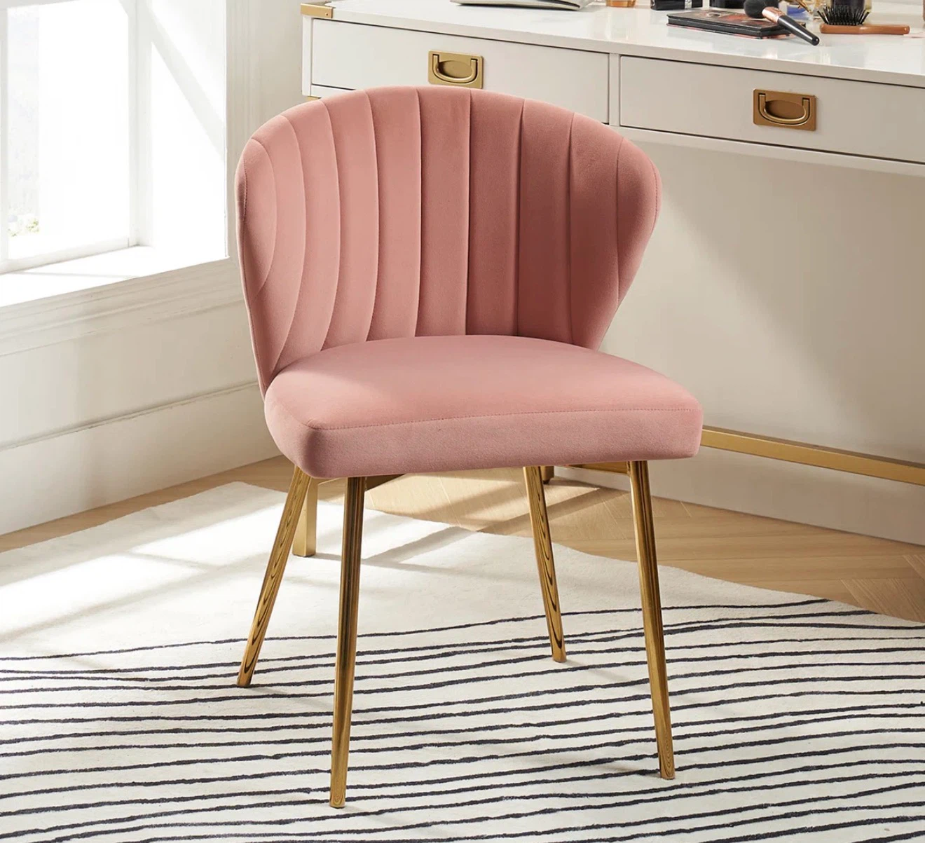 Pink Velvet Accent Chair with Gold Legs