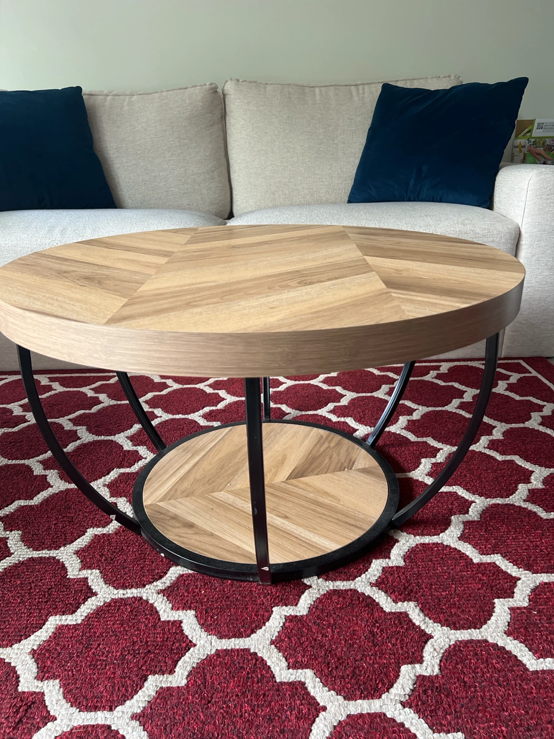 Round Wood Coffee Table with Shelf