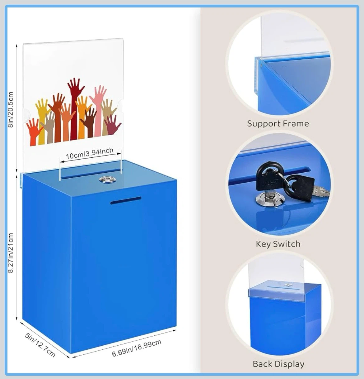 ADiRoffice Tall Donation Charity Box with Large Display