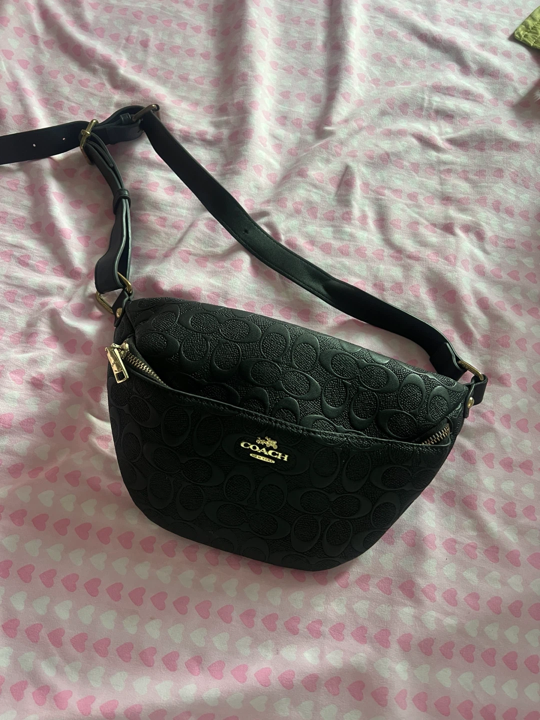 Coach Black Embossed Signature Belt Bag