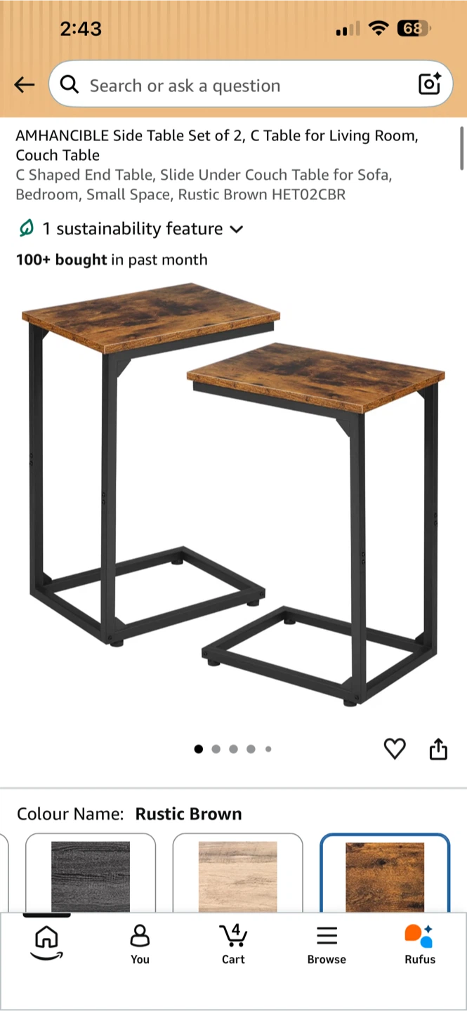 AMHANCIBLE Side Table Set of 2, Rustic Brown